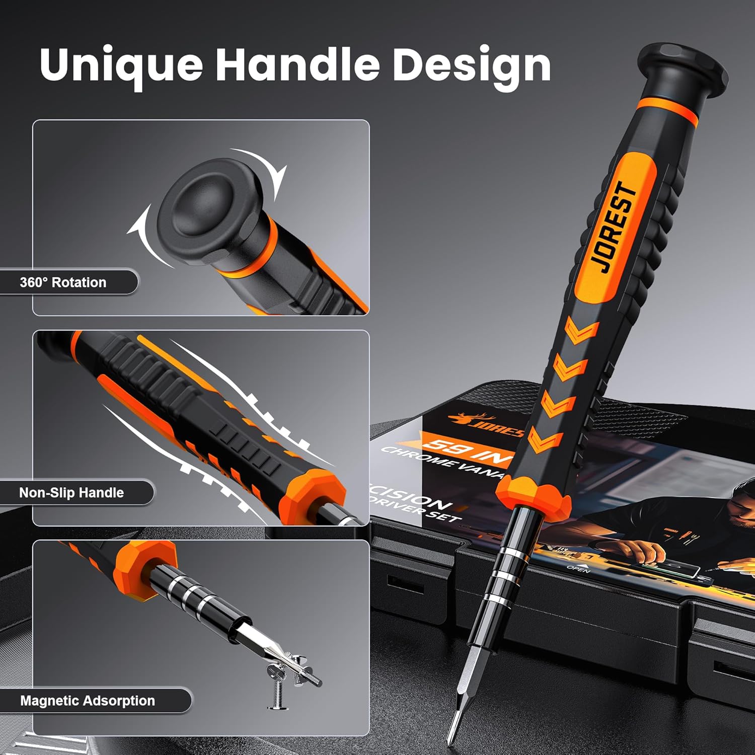 JOREST 59-Piece Precision Screwdriver Set – Mini Repair Tool Kit with Torx T5 T6 T8 for MacBook, iPhone, Laptop, PC, PS4/PS5, Xbox, Switch, Eyeglasses, Watch & Electronics