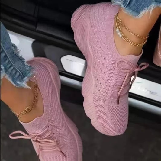 Breathable Mesh Women’s Sneakers – Lace-Up Casual Vulcanized Platform Shoes, Lightweight Trainers