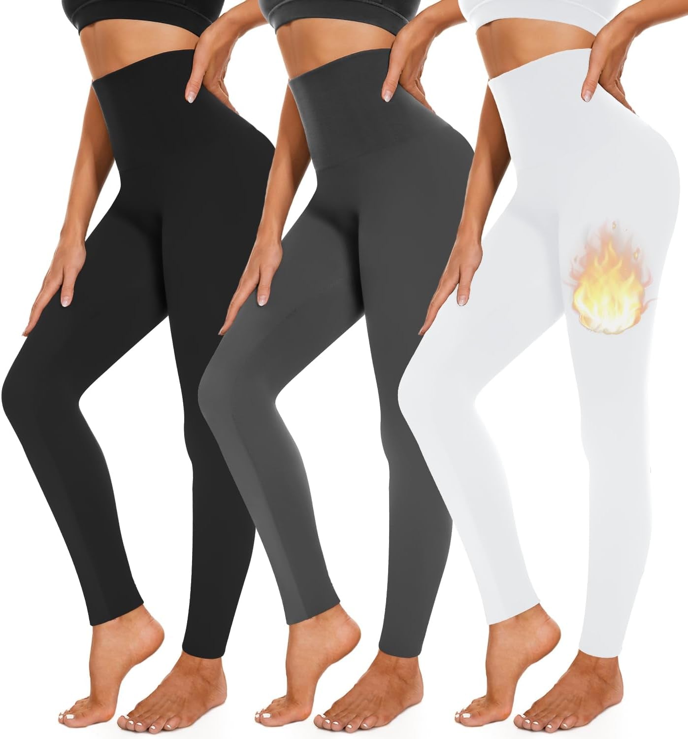 3-Pack Fleece-Lined Leggings for Women – High-Waisted Warm Thermal Yoga, Running & Workout Pants