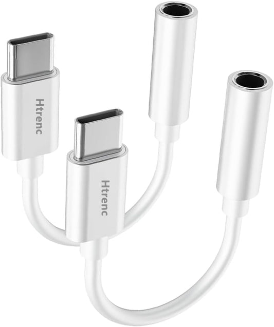 Htrenc USB-C to 3.5mm Headphone Jack Adapter, Type-C Aux Audio Dongle Cable for iPhone 17/16/16 Pro/15/15 Pro/Pro Max/Plus, iPad, Samsung Galaxy S23/S22/S21, MacBook (2-Pack)