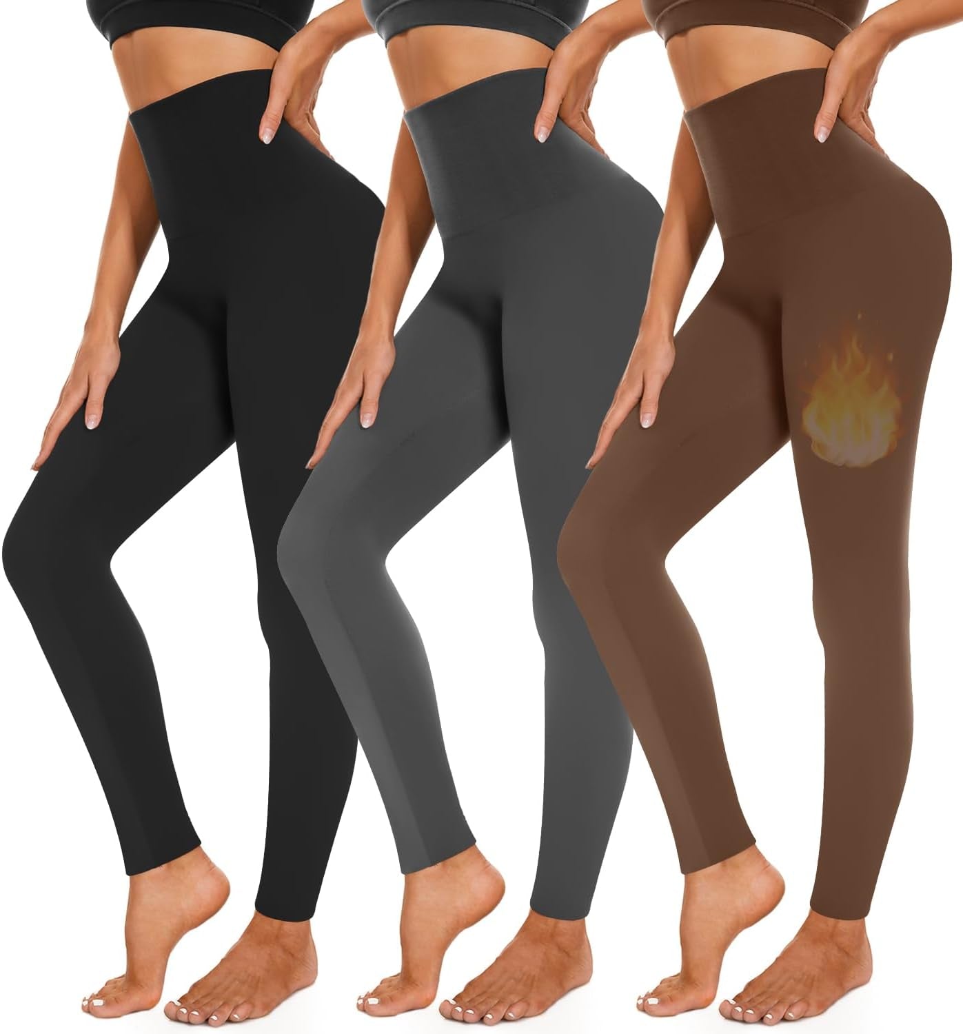 3-Pack Fleece-Lined Leggings for Women – High-Waisted Warm Thermal Yoga, Running & Workout Pants