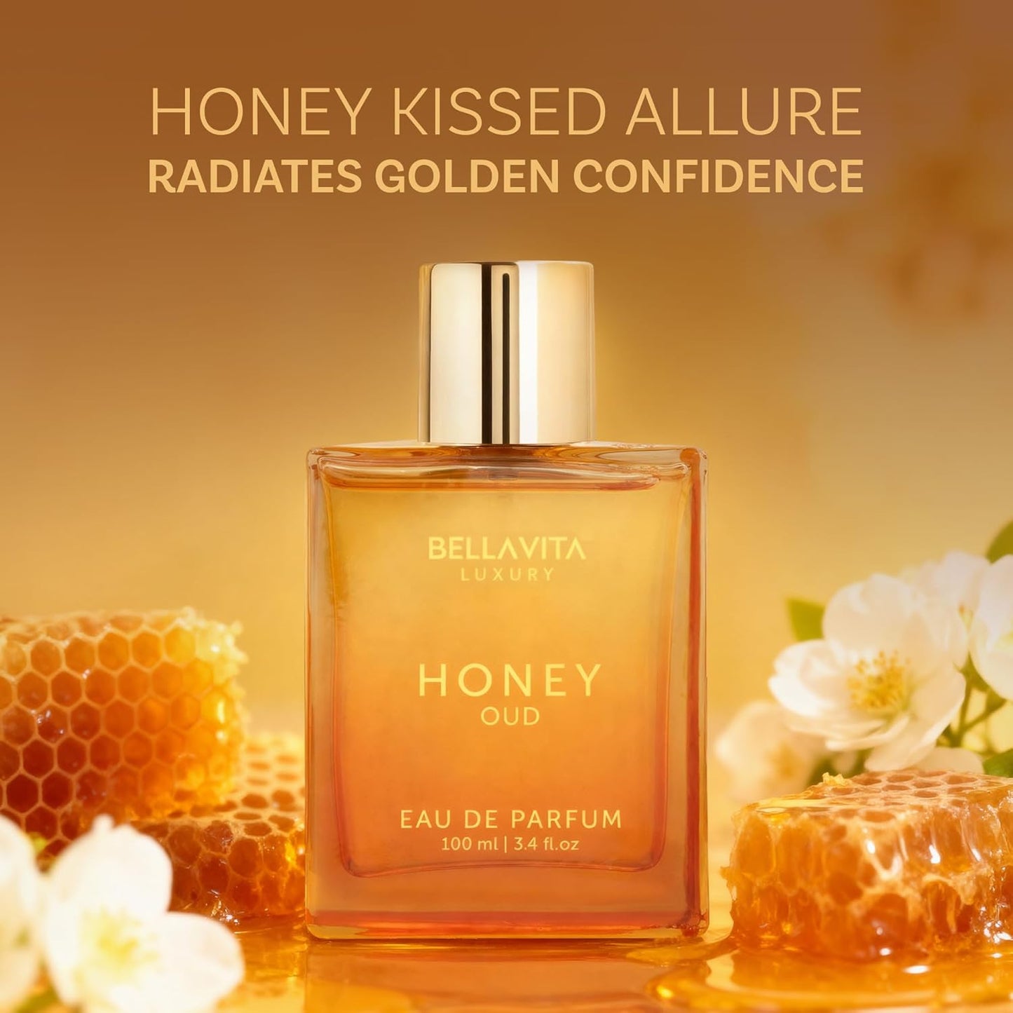 Bellavita Luxury Honey Oud Eau De Parfum – Unisex 3.4 Fl Oz, Long-Lasting Floral, Spicy & Vanilla Fragrance, Clean & Vegan, Cruelty-Free