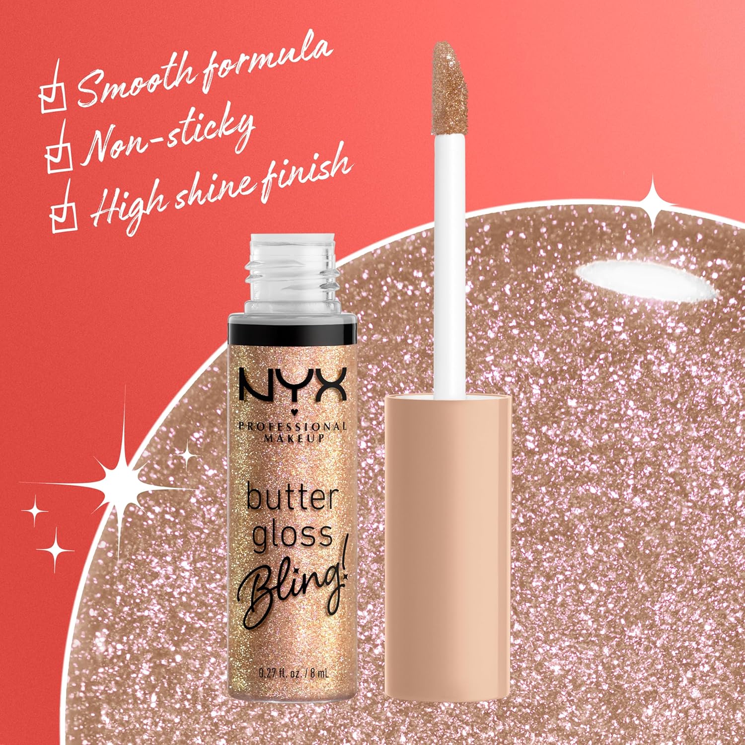 NYX Professional Makeup Butter Gloss Bling – Shiny Non-Sticky Vegan Lip Gloss Makeup, Bring the Bling