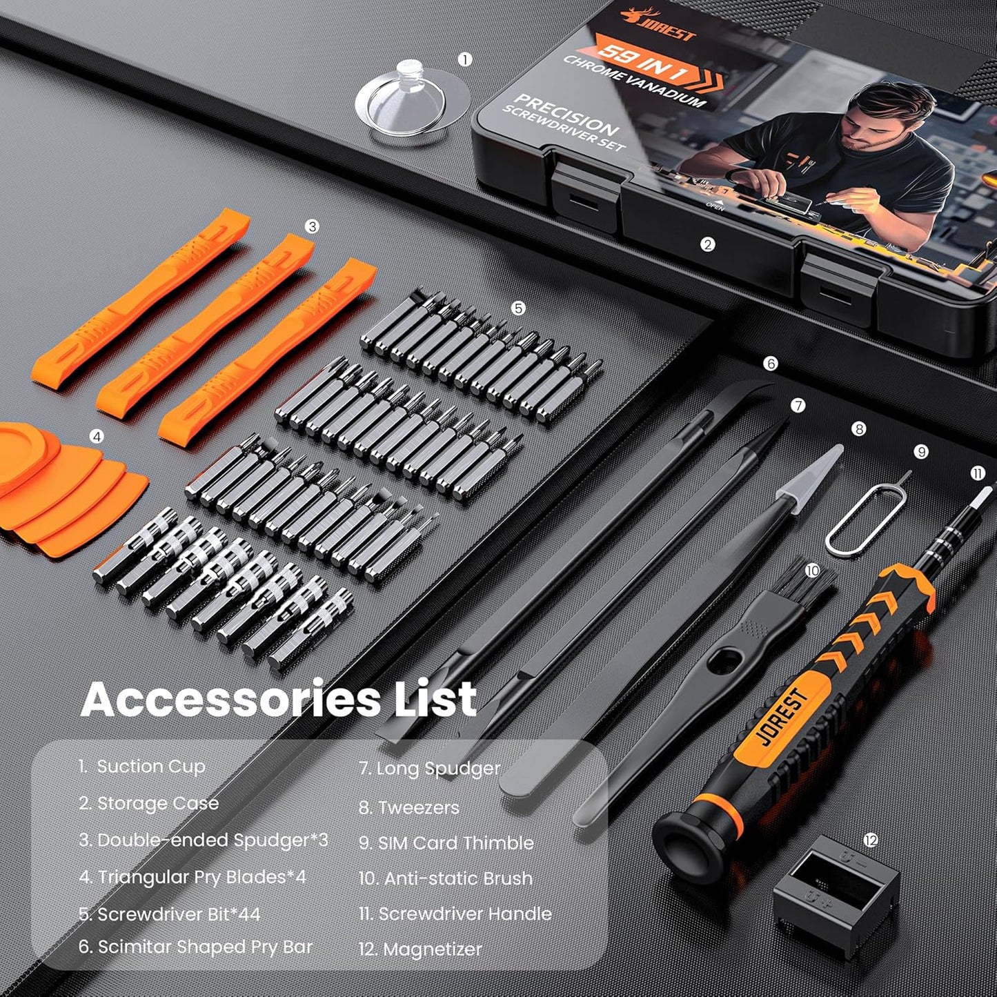 JOREST 59-Piece Precision Screwdriver Set – Mini Repair Tool Kit with Torx T5 T6 T8 for MacBook, iPhone, Laptop, PC, PS4/PS5, Xbox, Switch, Eyeglasses, Watch & Electronics