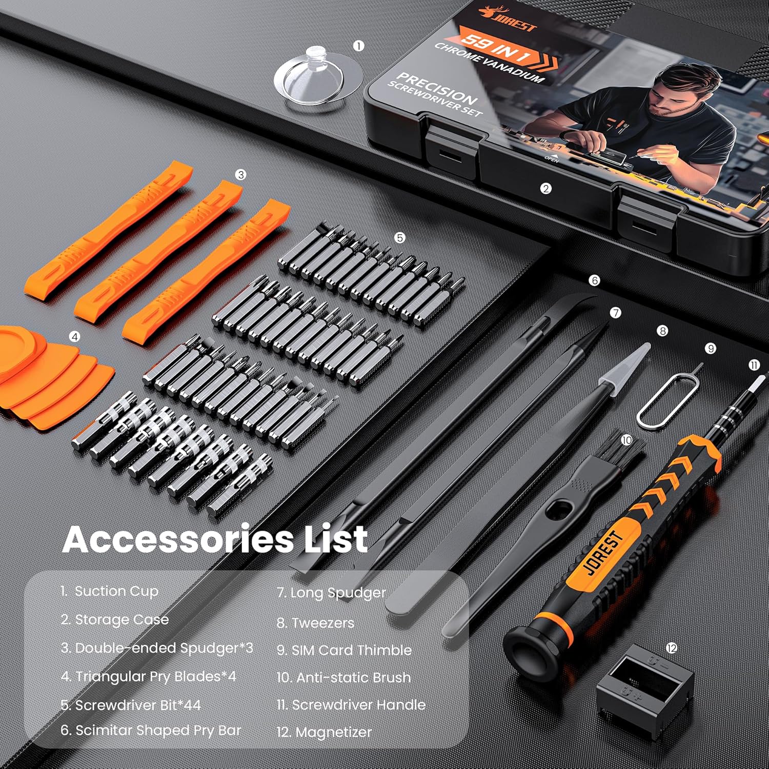 JOREST 59-Piece Precision Screwdriver Set – Mini Repair Tool Kit with Torx T5 T6 T8 for MacBook, iPhone, Laptop, PC, PS4/PS5, Xbox, Switch, Eyeglasses, Watch & Electronics