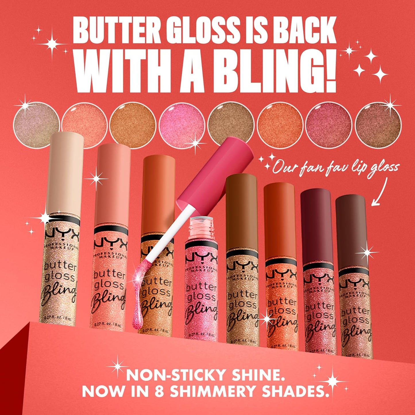 NYX Professional Makeup Butter Gloss Bling – Shiny Non-Sticky Vegan Lip Gloss Makeup, Bring the Bling