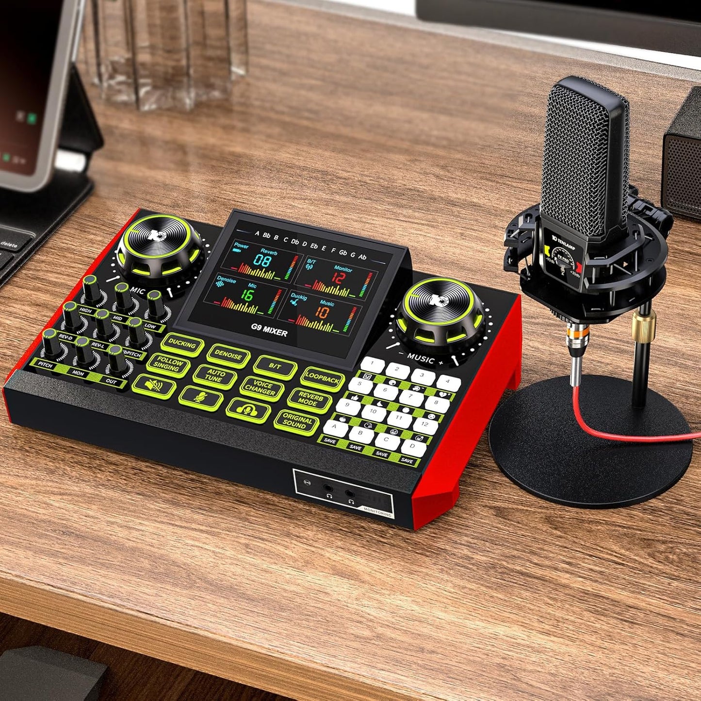 Podcast Equipment Bundle with Live Sound Card Audio Mixer – 3.5mm Condenser Microphone for PC, Phone, Streaming, Gaming & Singing