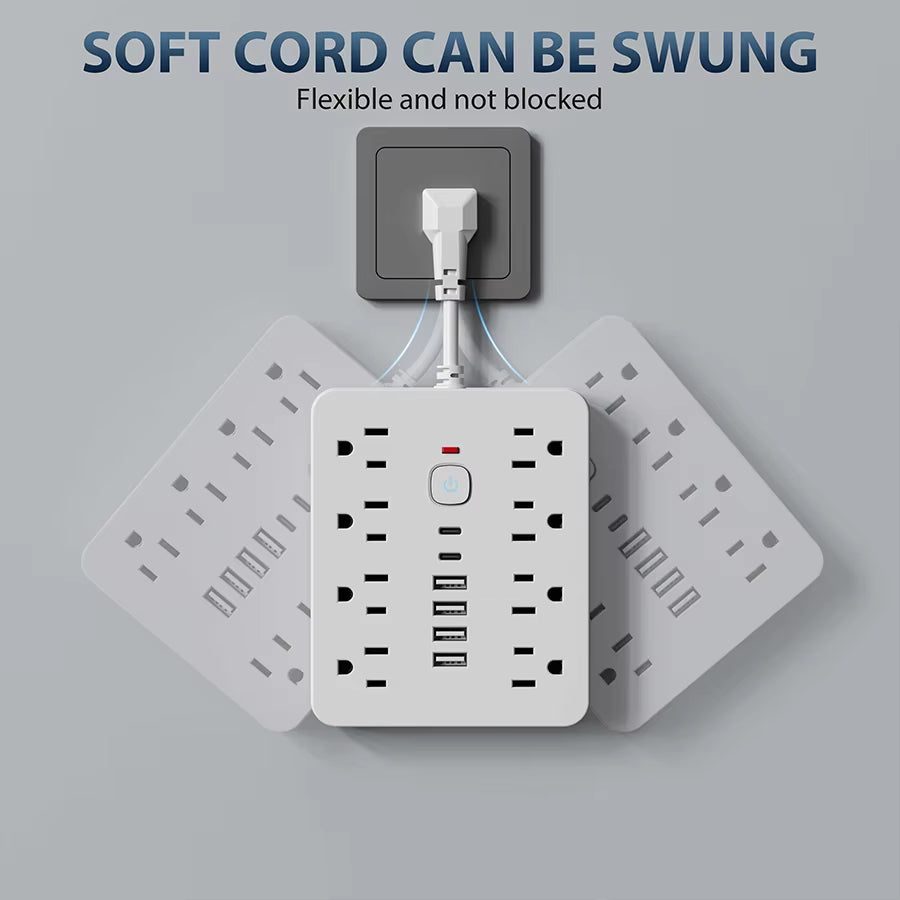 14-in-1 Power Outlet Surge Protector – 8 AC Outlets, 4 USB Ports, 2 Type-C, Desktop Charging Station with Overload Protection