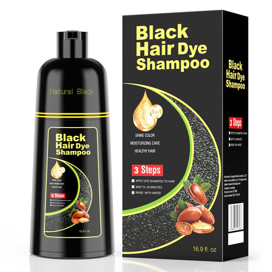 Argan Herbal Black Hair Dye Shampoo – 3-in-1 Color, Cleanse & Condition – Full Gray Coverage for Men & Women (16.9 Fl Oz)