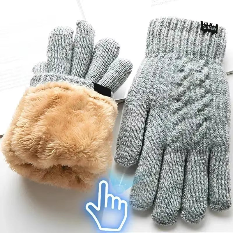 Warm Full Finger Winter Gloves: Men and Women Touchscreen Fleece, Thickened Wool Knitted for Cycling and Driving