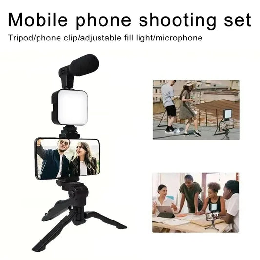 Phone Vlogging Kit with Tripod, LED Light & Mic – Starter Pack for TikTok, YouTube, Live Streaming & Content Creation