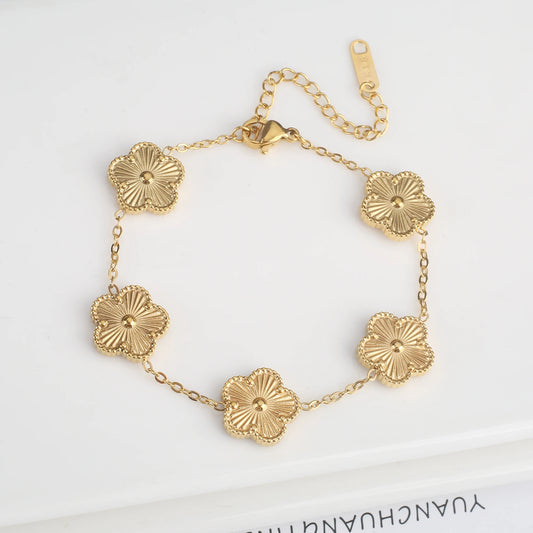 Classic Luxury Stainless Steel Bracelet – Adjustable Five-Flower Clover Design for Women, Fashion Jewelry
