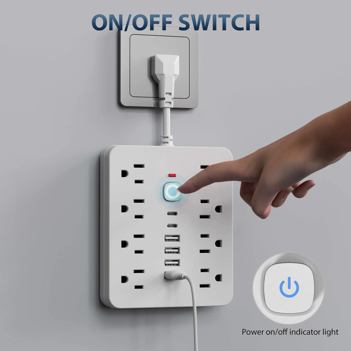 14-in-1 Power Outlet Surge Protector – 8 AC Outlets, 4 USB Ports, 2 Type-C, Desktop Charging Station with Overload Protection