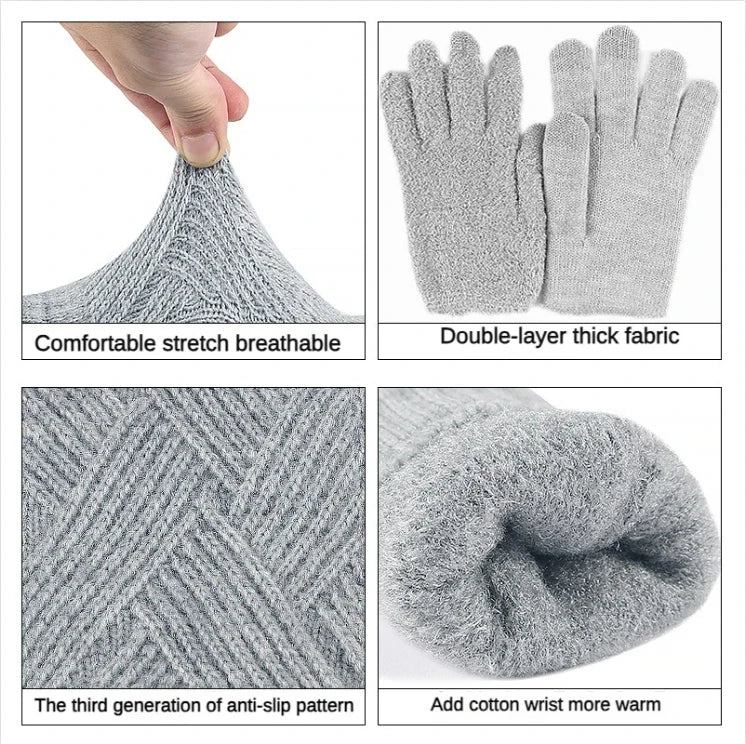 Fashion Cashmere Women Winter Double-Layer Thickening Warm Touch Screen Knitted Woolen Gloves