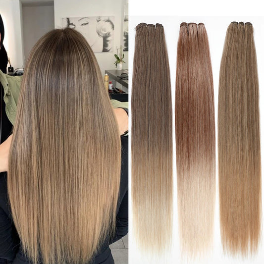 Bone Straight Hair Bundles – Synthetic Yaki Straight Extensions, Full-End Long Ponytail Weaving for Women