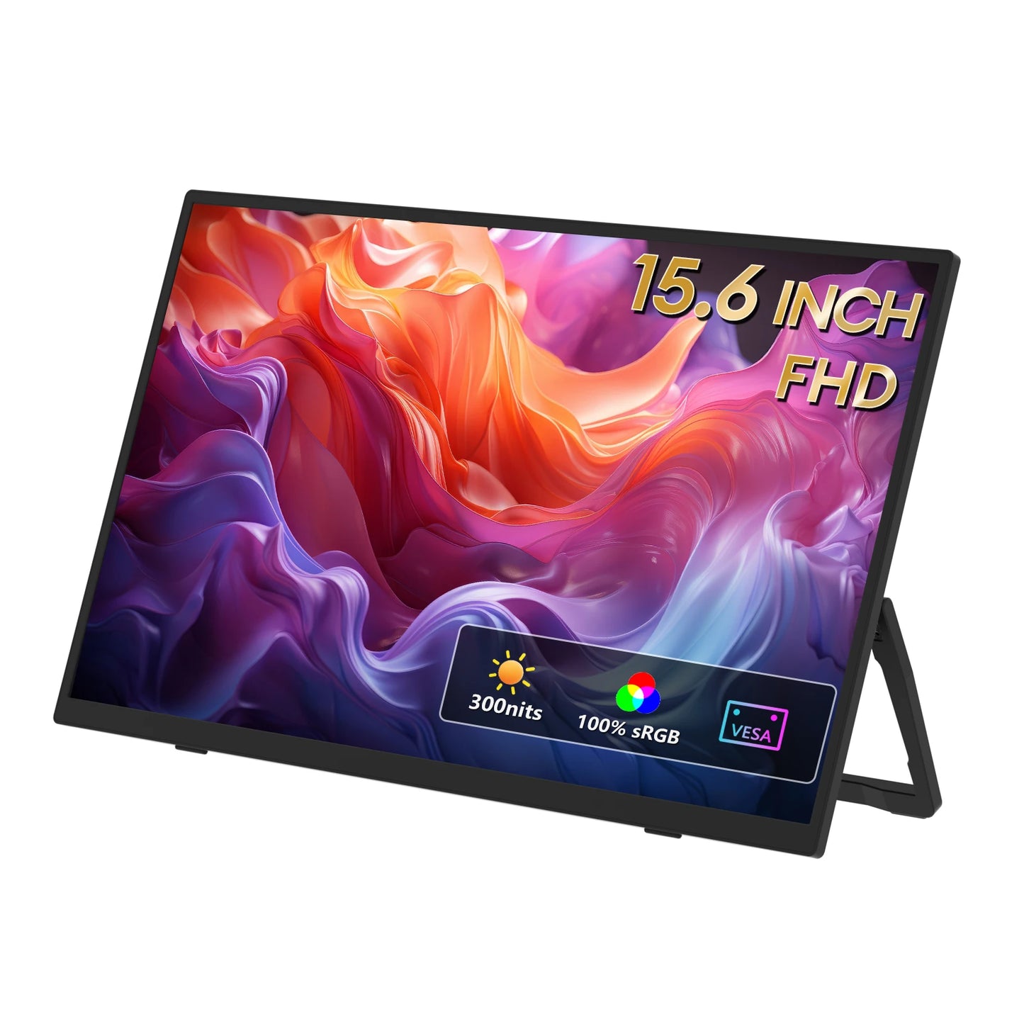 ZEUSLAP 15.6" Portable Monitor – FHD 100% sRGB, 300 Nits, Ultra-Thin Display with Back Stand for Laptop, Phone & Gaming