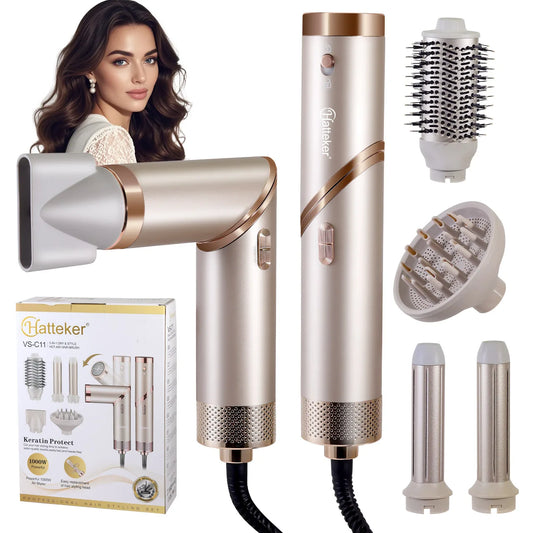  Hatteker 5-in-1 Hair Dryer & Styler – High-Speed 38,000 RPM Multi Hot Air Brush with Auto-Wrap Curlers