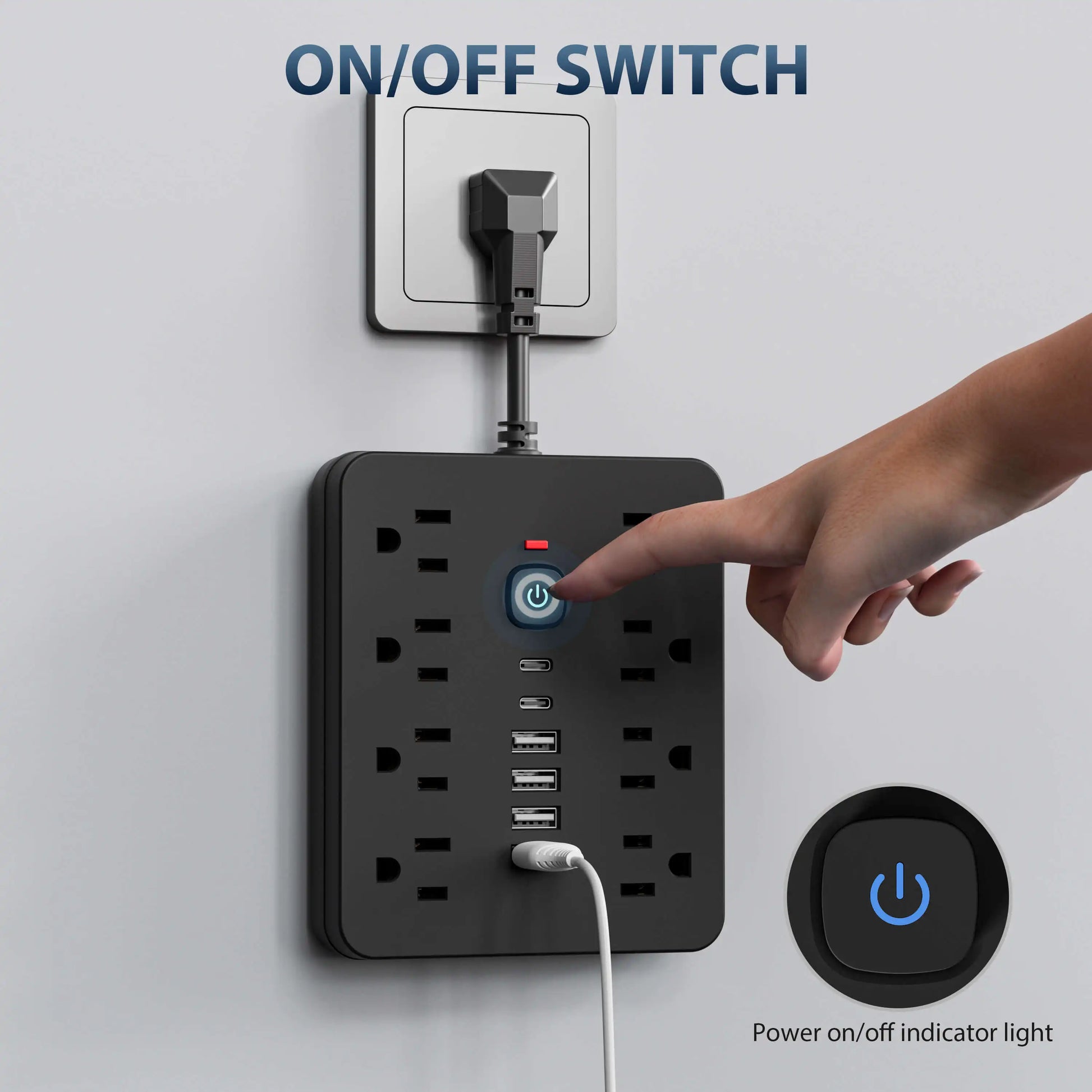 14-in-1 Power Outlet Surge Protector – 8 AC Outlets, 4 USB Ports, 2 Type-C, Desktop Charging Station with Overload Protection