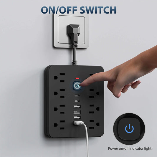 14-in-1 Power Outlet Surge Protector – 8 AC Outlets, 4 USB Ports, 2 Type-C, Desktop Charging Station with Overload Protection