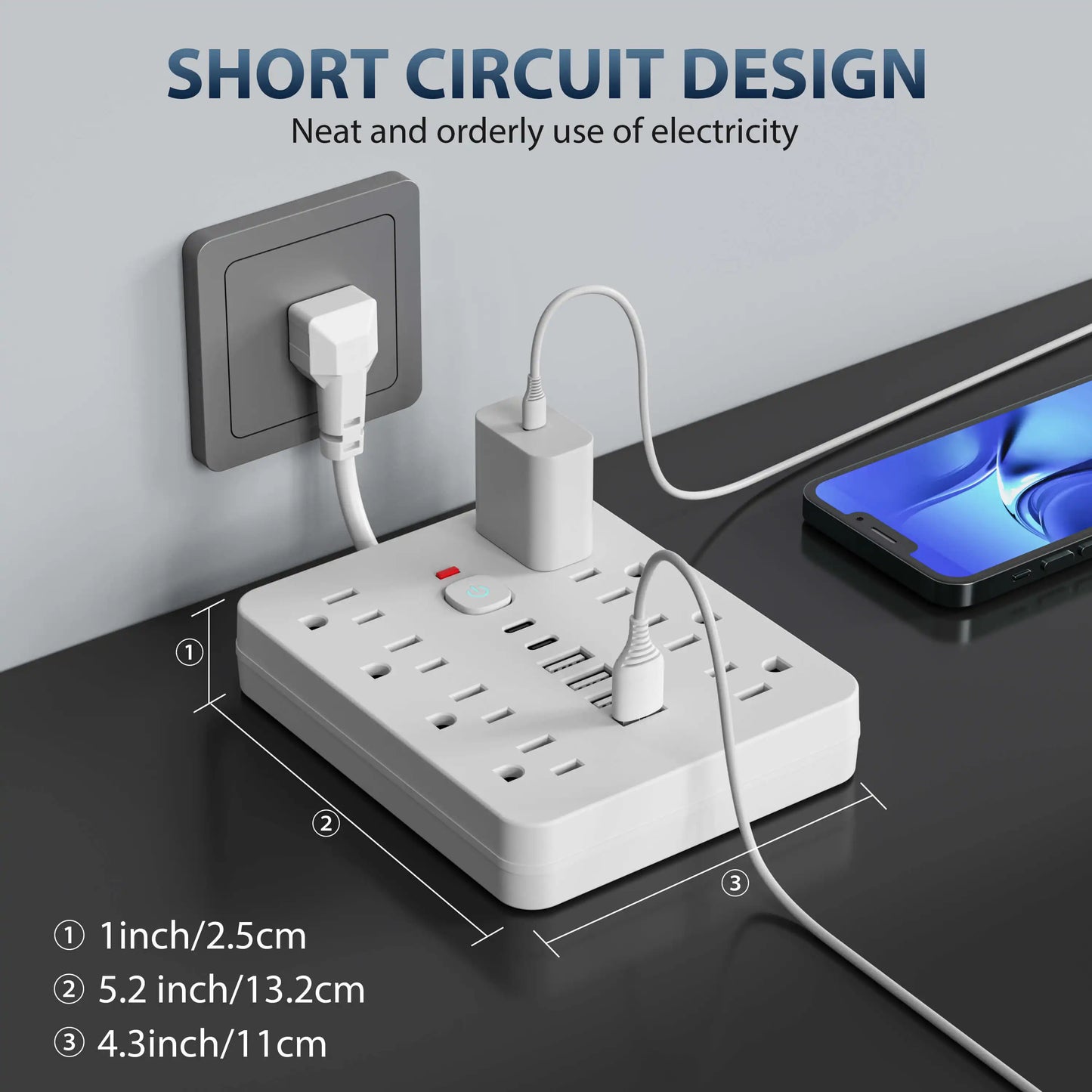14-in-1 Power Outlet Surge Protector – 8 AC Outlets, 4 USB Ports, 2 Type-C, Desktop Charging Station with Overload Protection