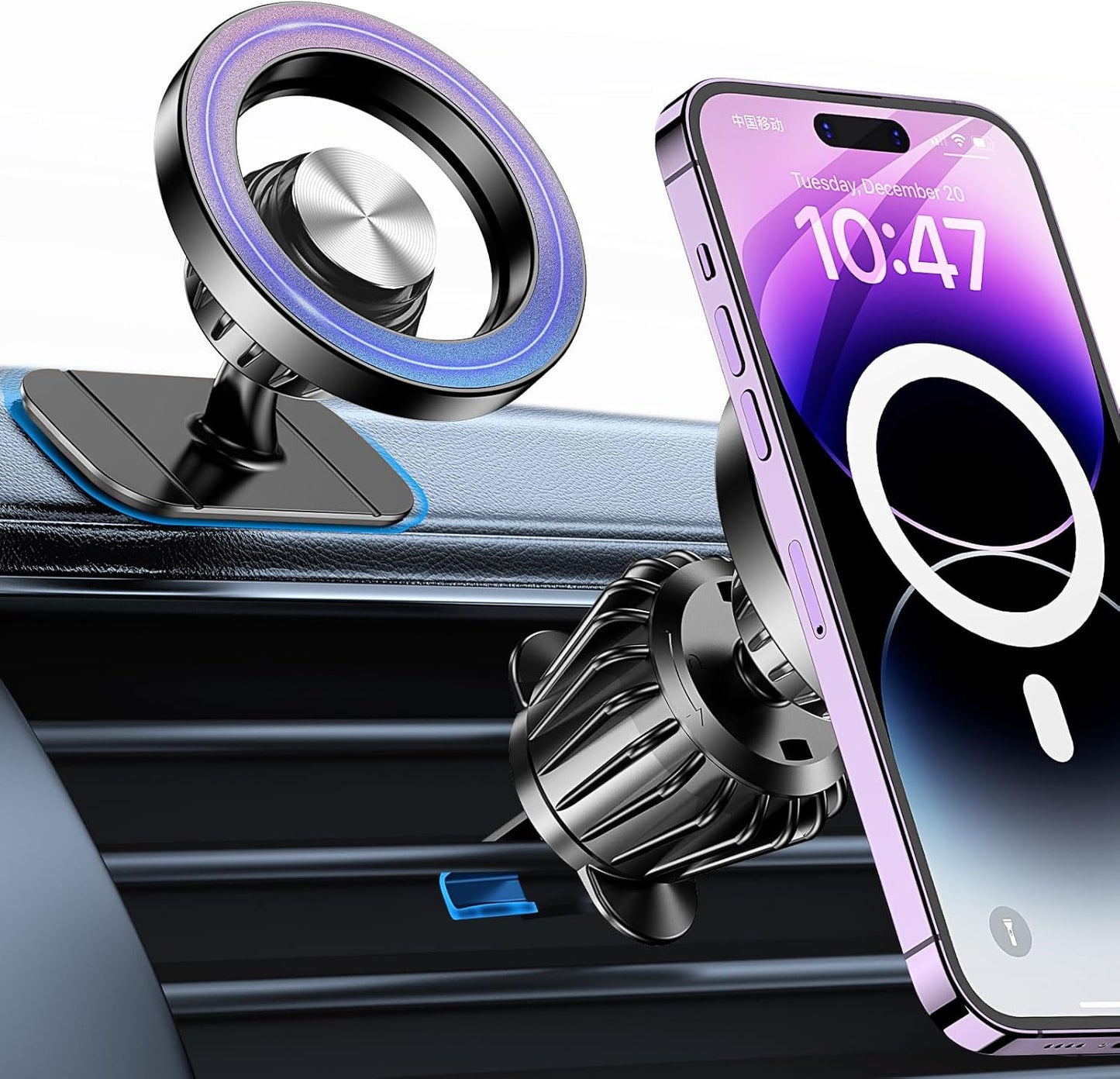 Kaistyle MagSafe Car Mount with 20 Strong Magnets – Magnetic Dash Phone Holder for Car, Secure Cell Phone Mount for android, iPhone 17, 16, 15, 14 Series