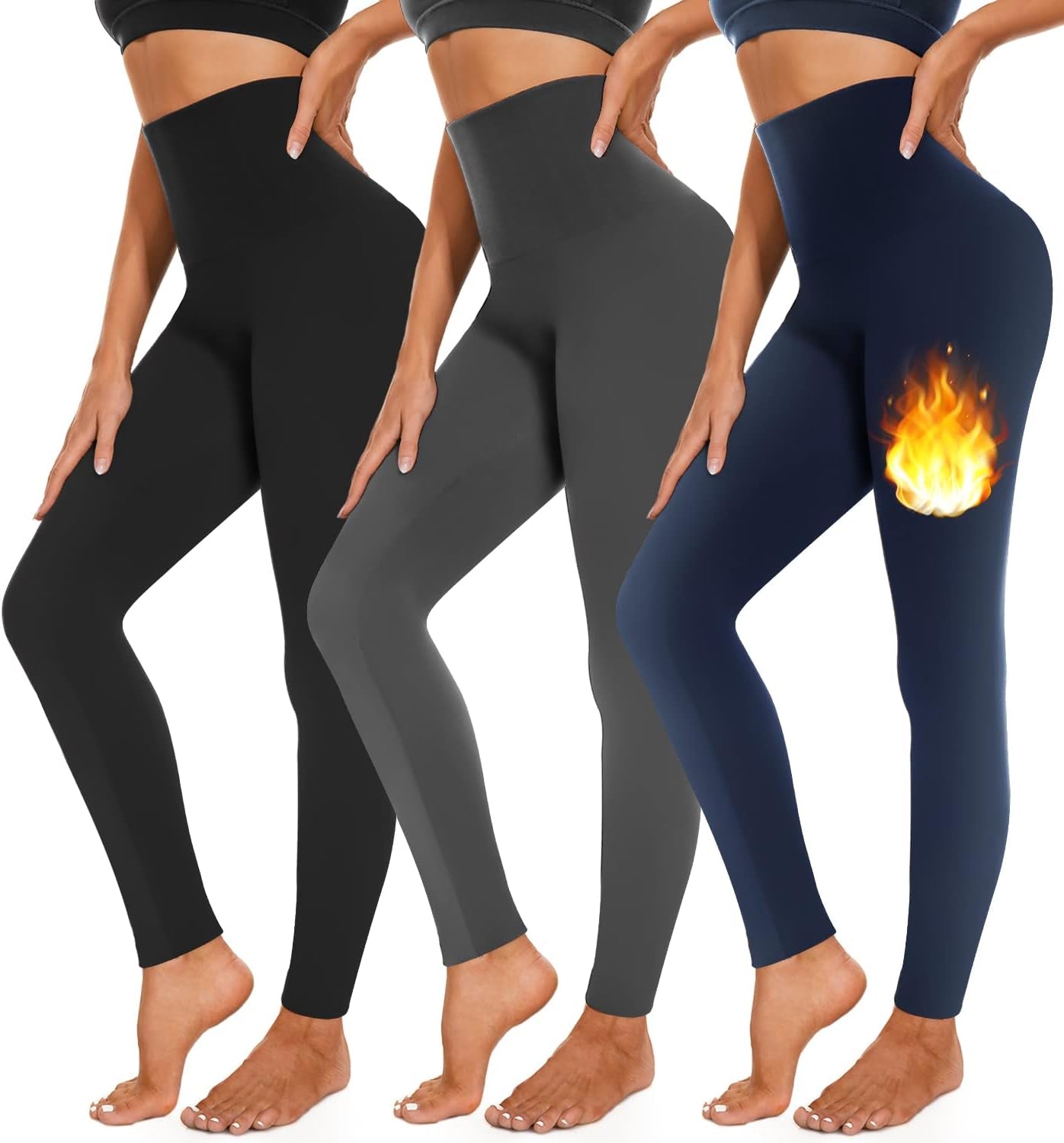 3-Pack Fleece-Lined Leggings for Women – High-Waisted Warm Thermal Yoga, Running & Workout Pants