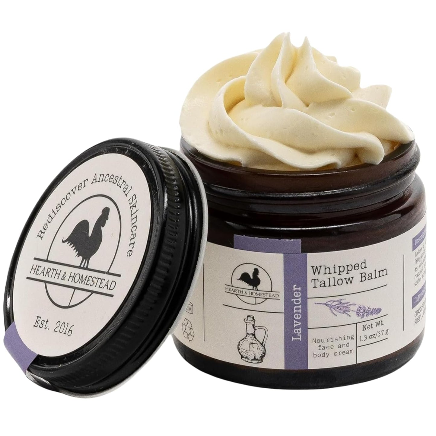 Hearth & Homestead Whipped Grass-Fed Beef Tallow Skin Balm – Organic Face & Body Moisturizer with Olive Oil, Calendula & Rose, Eczema Relief Cream for Dry Skin, Unscented, 1.3 oz