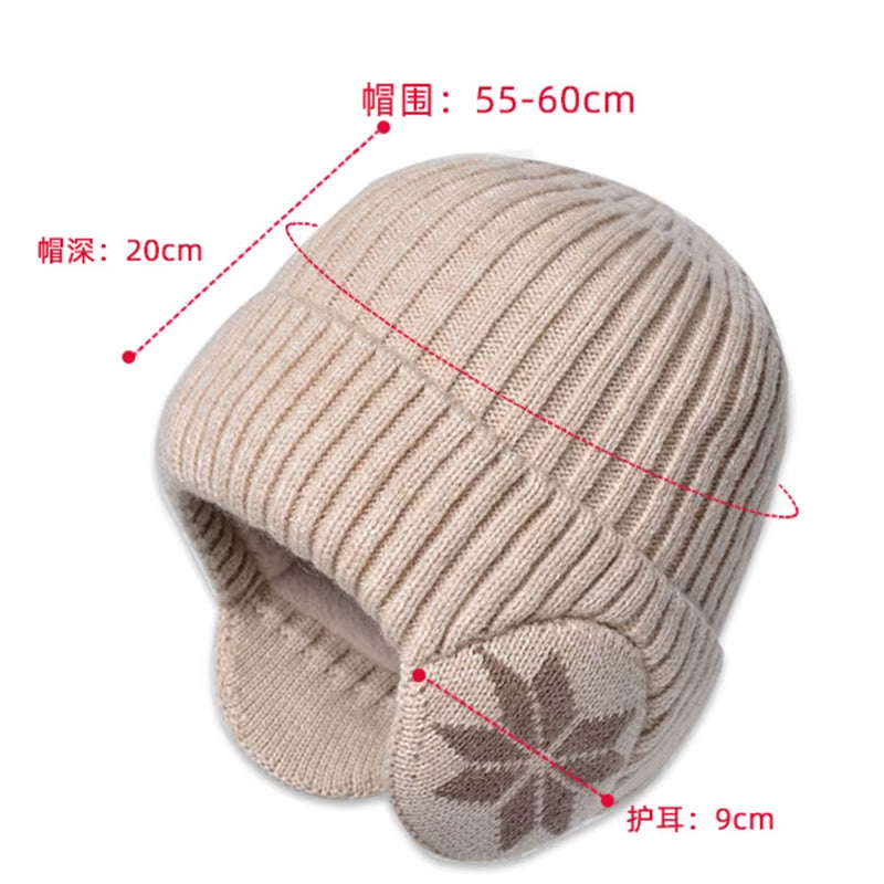 Warm Knitted Woolen Hat for Men and Women: Winter Ear Protection with Velvet Lining Beanie