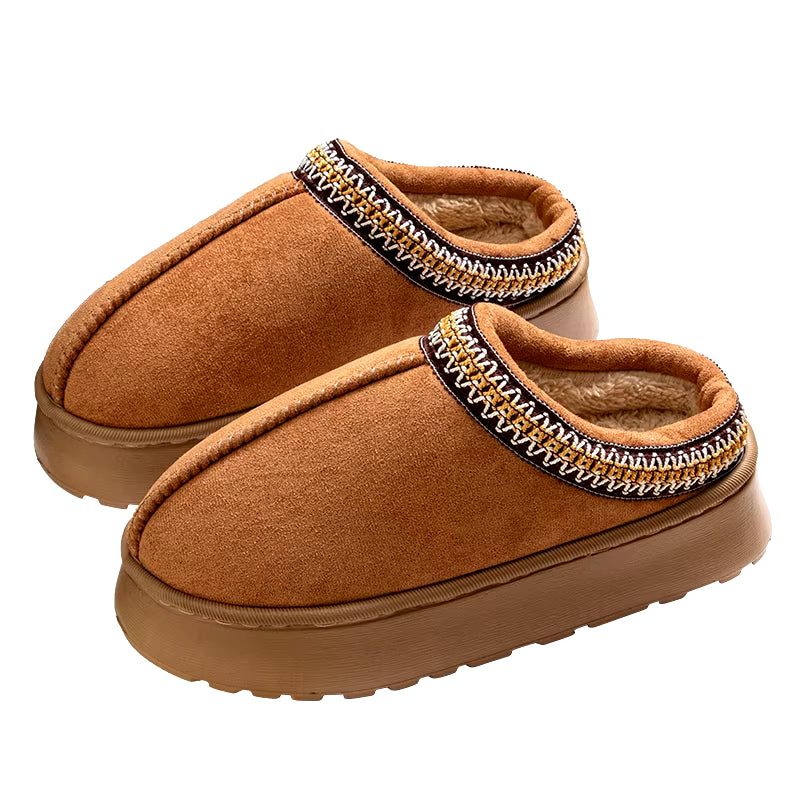 Woman Winter Slippers: Plush Interior, Anti-Slip Sole, Thick Bottom, Embroidered Fashion