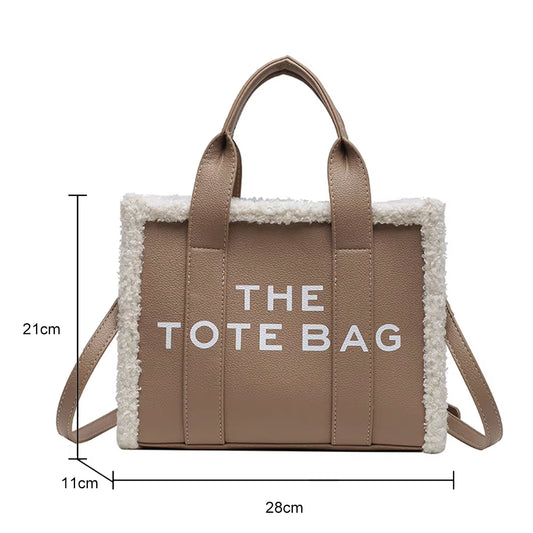 Tote Bag: Fashionable and Versatile Tote Bag with Soft Lamb Wool Stitching