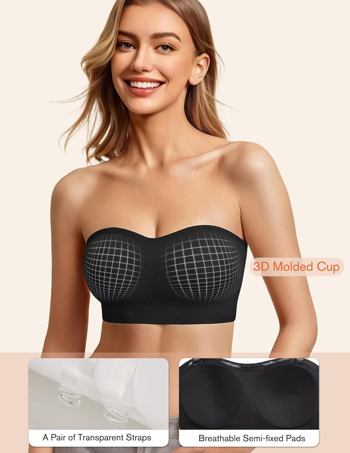 Avidlove Strapless Bandeau Bra – Seamless Non-Slip Wireless Push-Up Bralette with Padding, Invisible No Underwire Tube Top Bra for Everyday Comfort