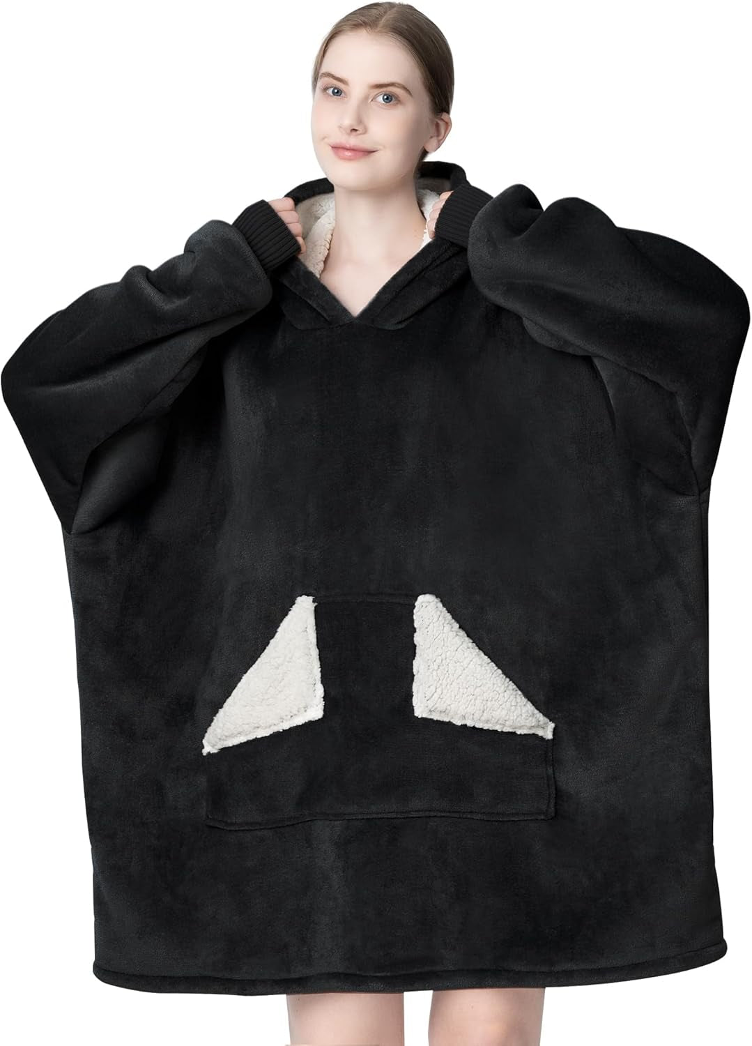 Touchat Wearable Blanket Hoodie for Adults – Oversized Sherpa Fleece Sweatshirt Blanket with Hood, Sleeves & Giant Front Pocket, Ultra-Warm Cozy Grey Gift for Women