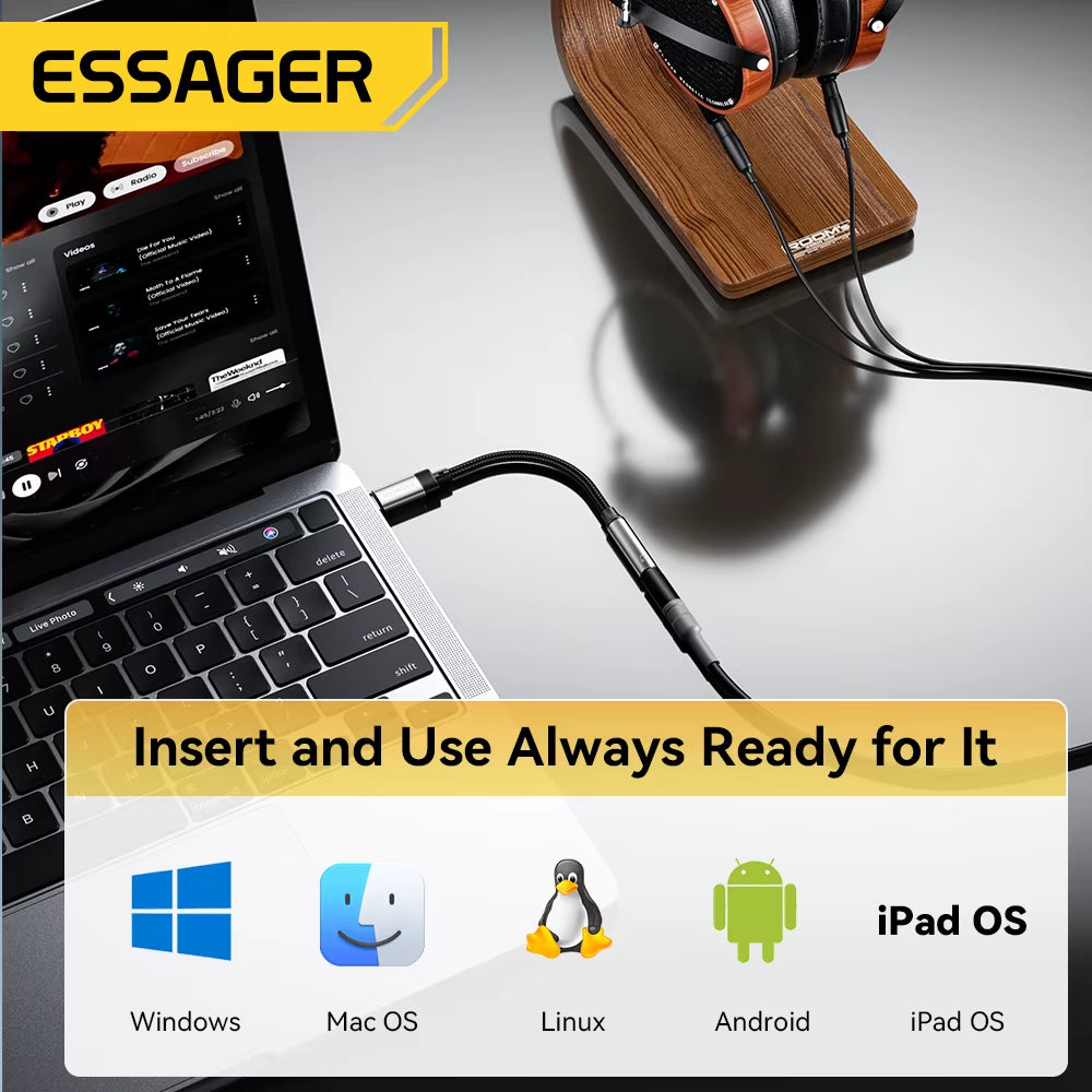 Essager Type C/Lightning to 3.5mm Jack AUX Cable for Various Devices