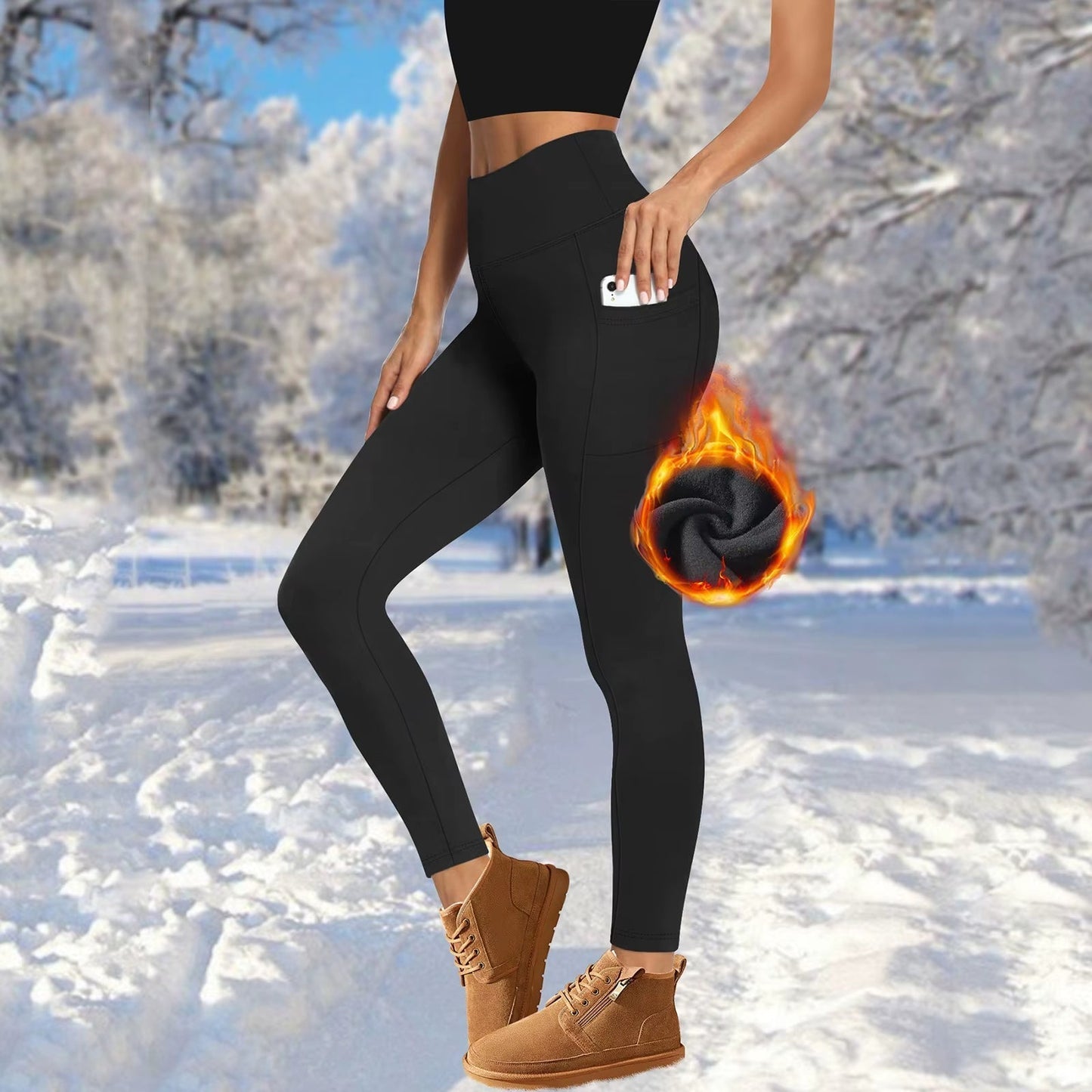 Women's Fleece-Lined Leggings: High-Waisted Thermal Winter Tights with Pockets