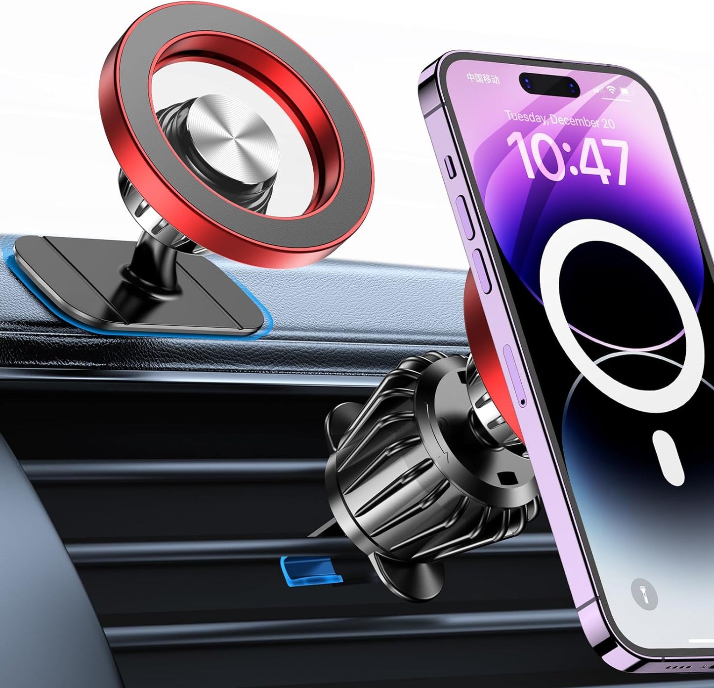 Kaistyle MagSafe Car Mount with 20 Strong Magnets – Magnetic Dash Phone Holder for Car, Secure Cell Phone Mount for android, iPhone 17, 16, 15, 14 Series