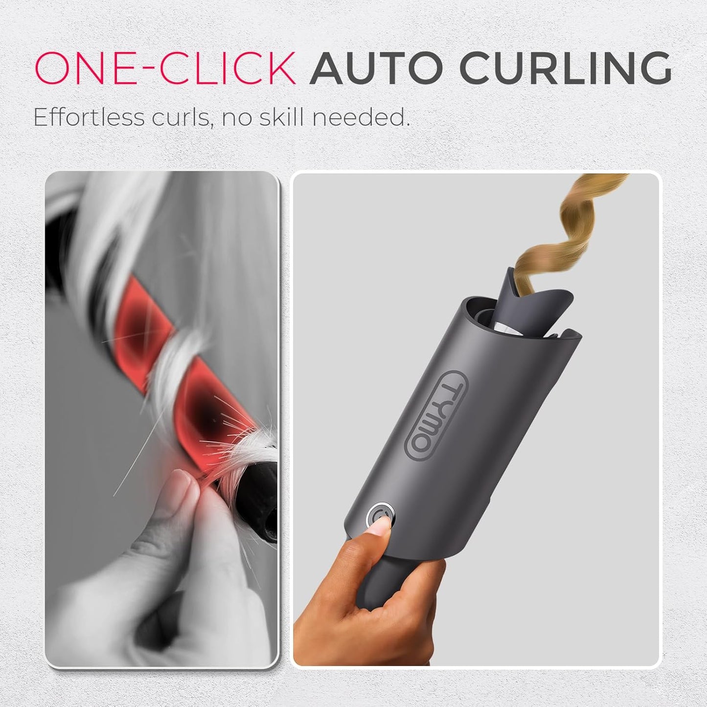 TYMO CURLPRO Automatic Rotating Curling Iron – 1 Inch Beach Wave Hair Curler Wand with 500M Ionic Technology, Ceramic Coating, Dual Voltage, Lightweight Travel-Friendly Design (Metallic Gray)