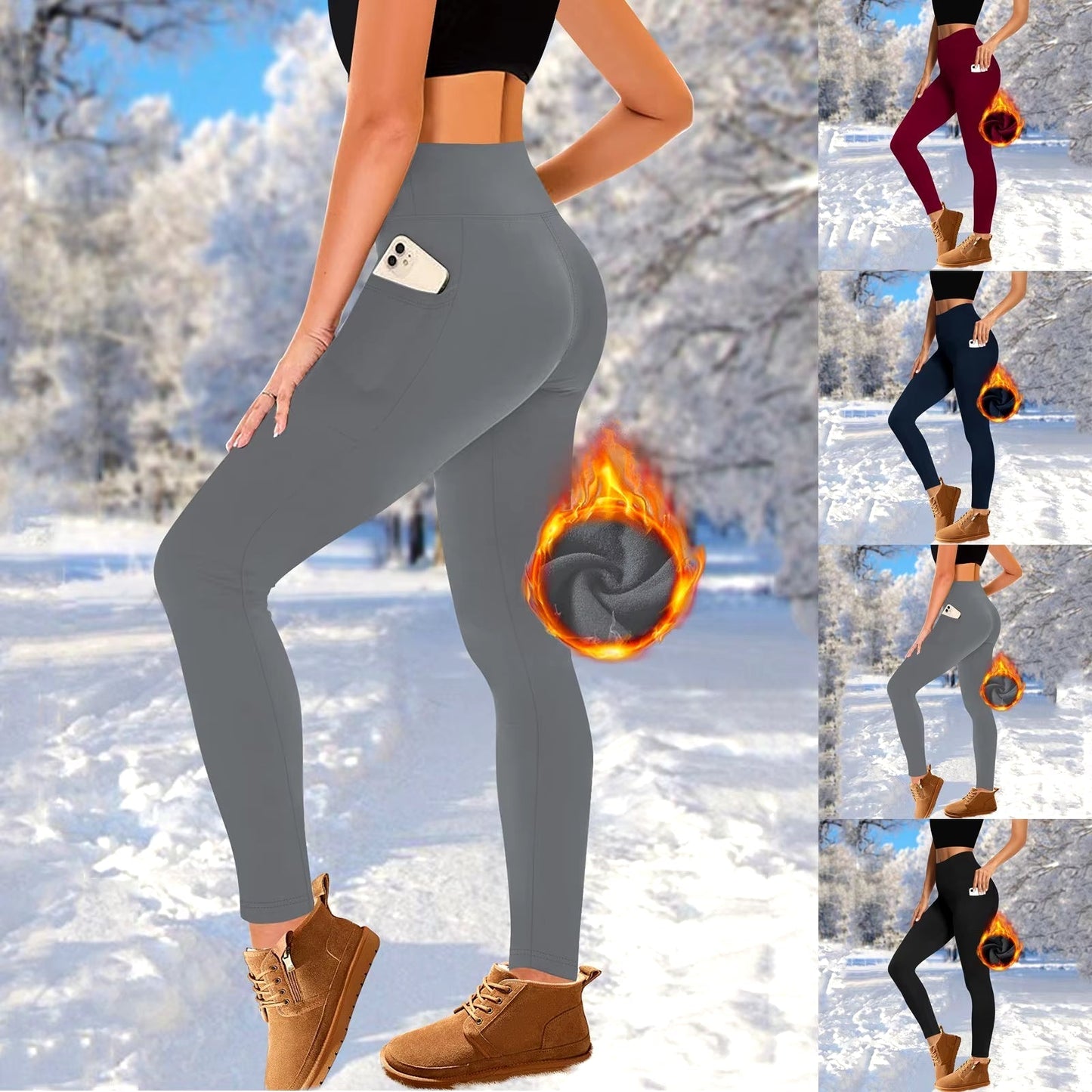 Women's Fleece-Lined Leggings: High-Waisted Thermal Winter Tights with Pockets