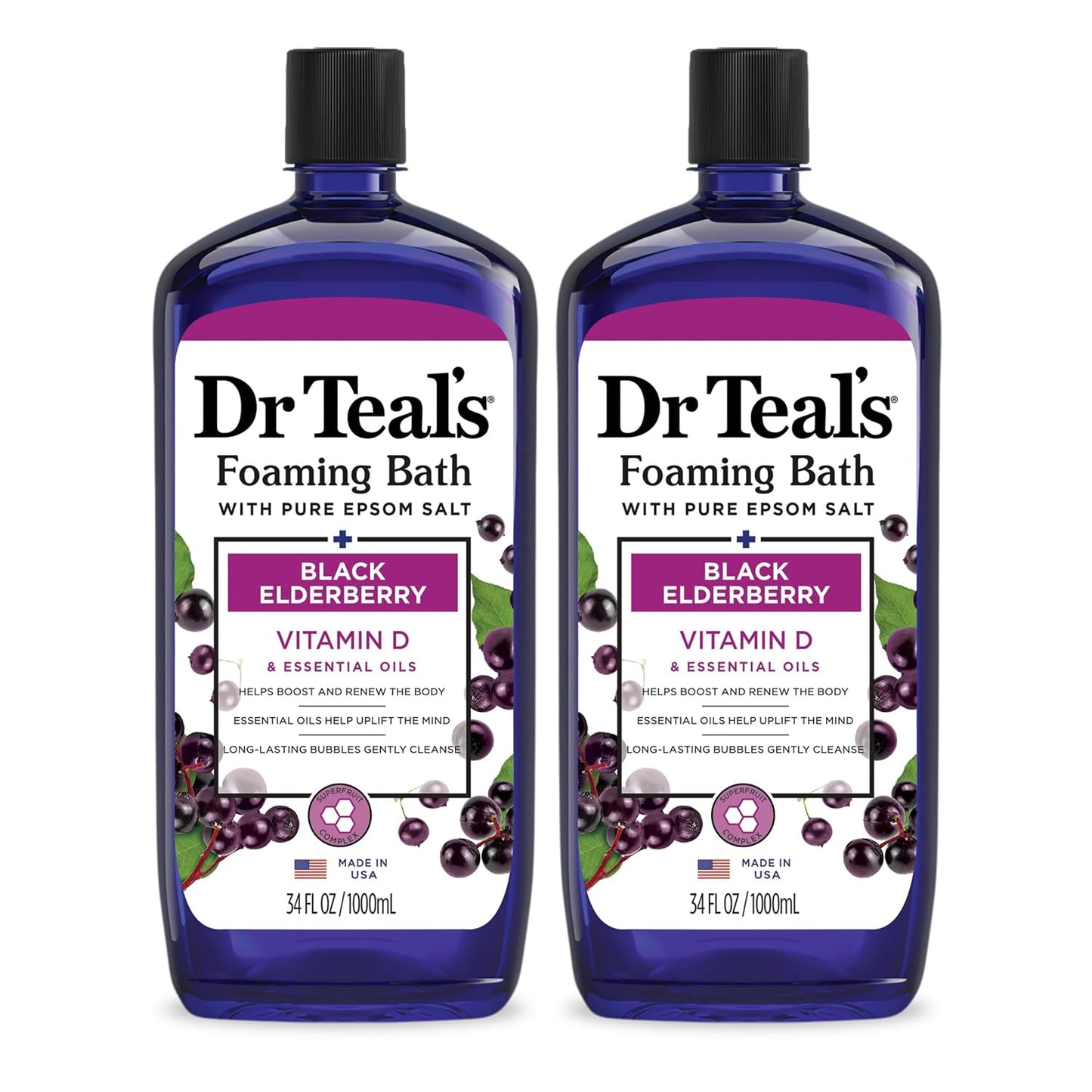 Dr Teal’s Foaming Bath with Pure Epsom Salt – Soothe & Sleep Lavender Bubble Bath Soak, Relaxing Aromatherapy Bath for Stress Relief & Better Sleep, 34 fl oz (Pack of 2)