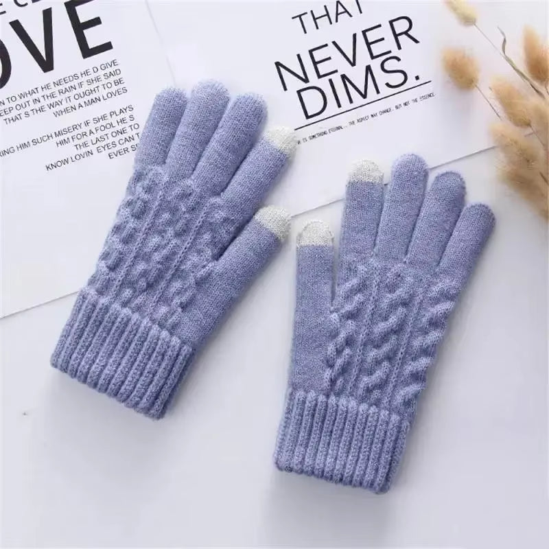 Warm Full Finger Winter Gloves: Men and Women Touchscreen Fleece, Thickened Wool Knitted for Cycling and Driving