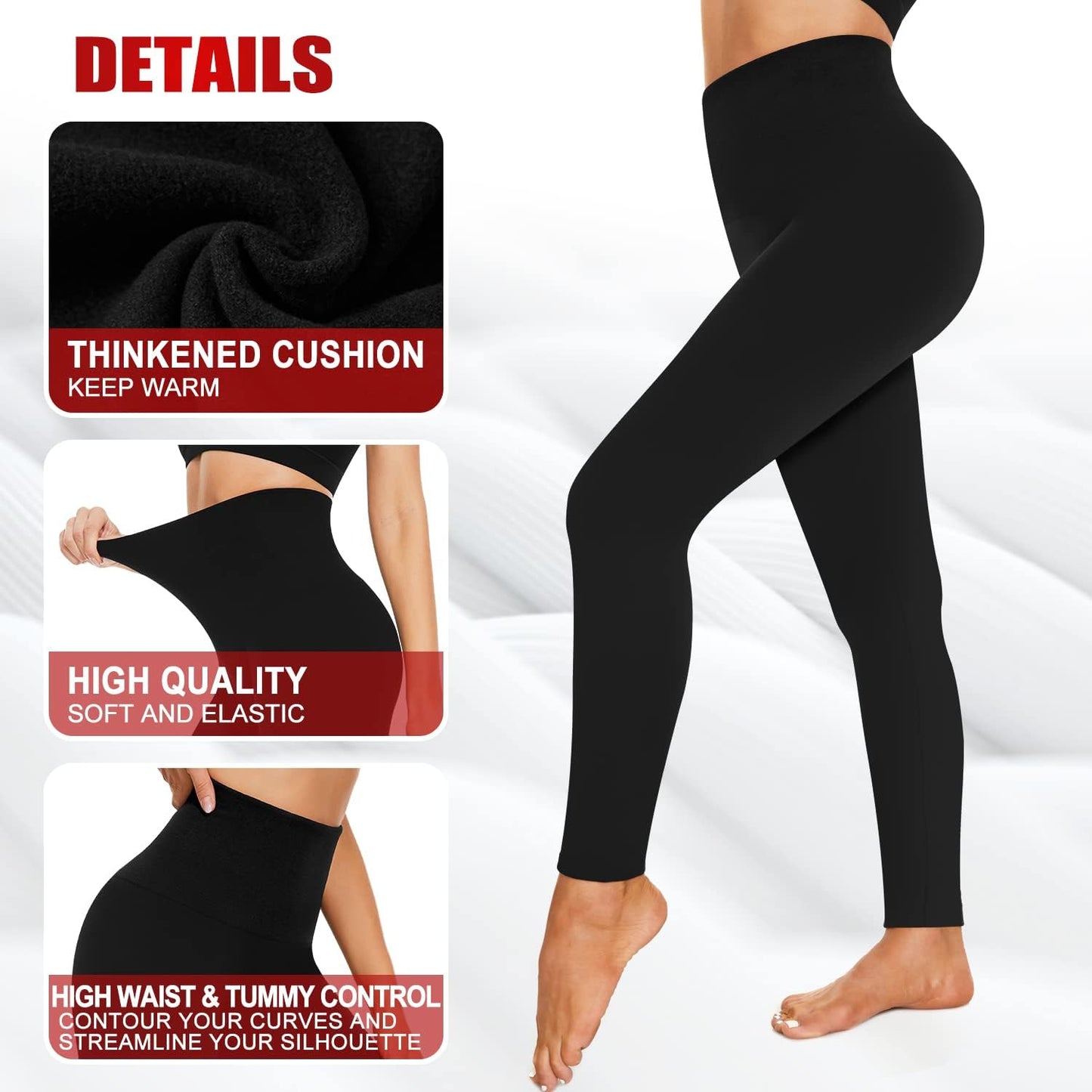 3-Pack Fleece-Lined Leggings for Women – High-Waisted Warm Thermal Yoga, Running & Workout Pants