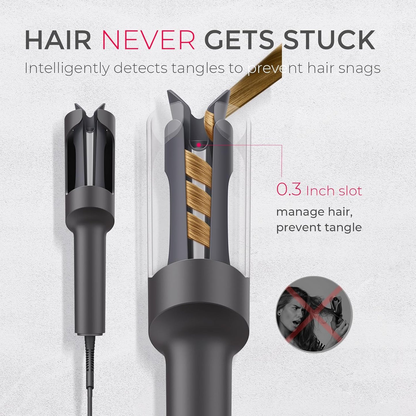 TYMO CURLPRO Automatic Rotating Curling Iron – 1 Inch Beach Wave Hair Curler Wand with 500M Ionic Technology, Ceramic Coating, Dual Voltage, Lightweight Travel-Friendly Design (Metallic Gray)