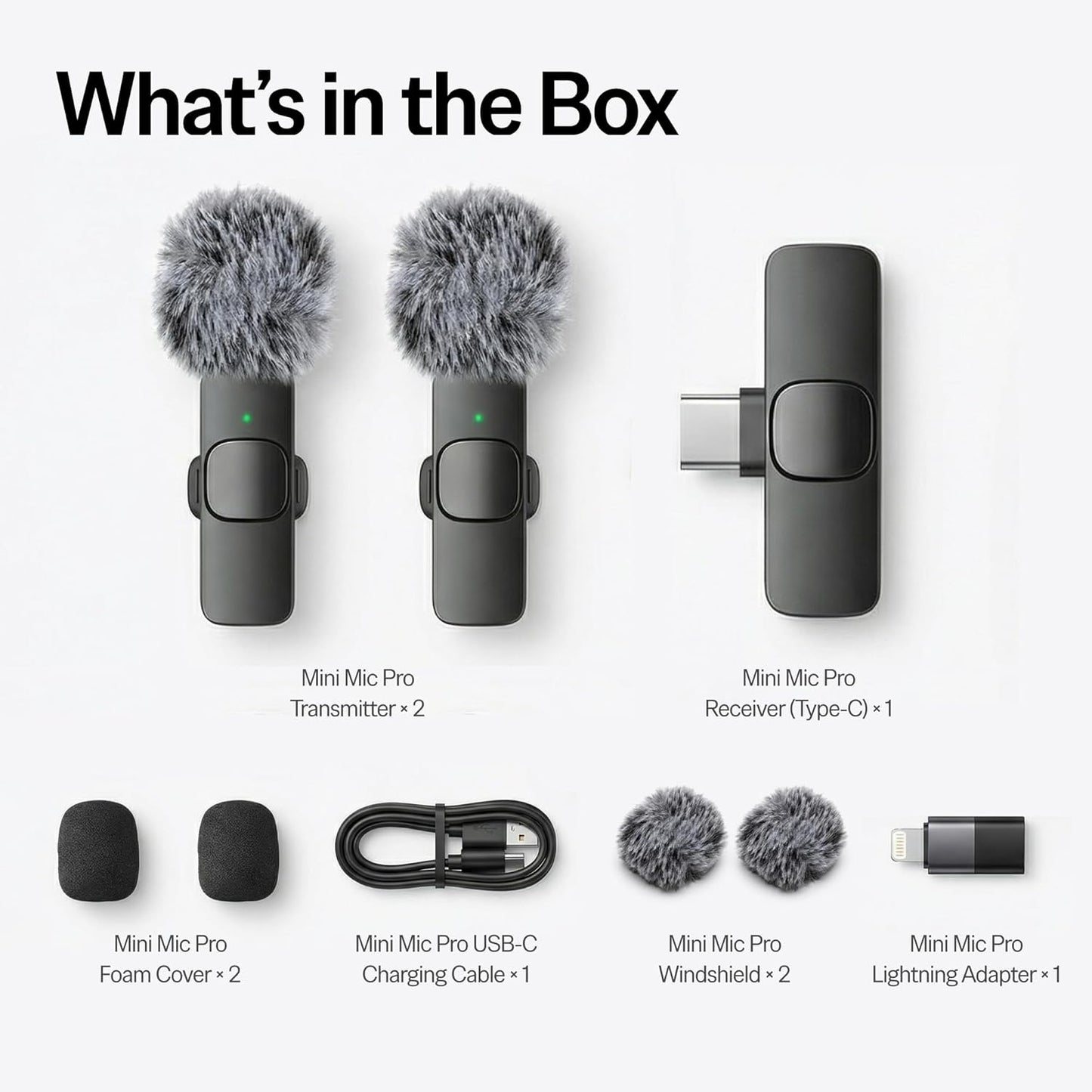 Mini Mic Pro Wireless Lavalier Microphone (Latest Model) – 2 Pack Clip-On Mic for iPhone, iPad & Android, USB-C & Lightning Compatible, Crystal Clear Audio for Video Recording, Podcasting & Content Creators
