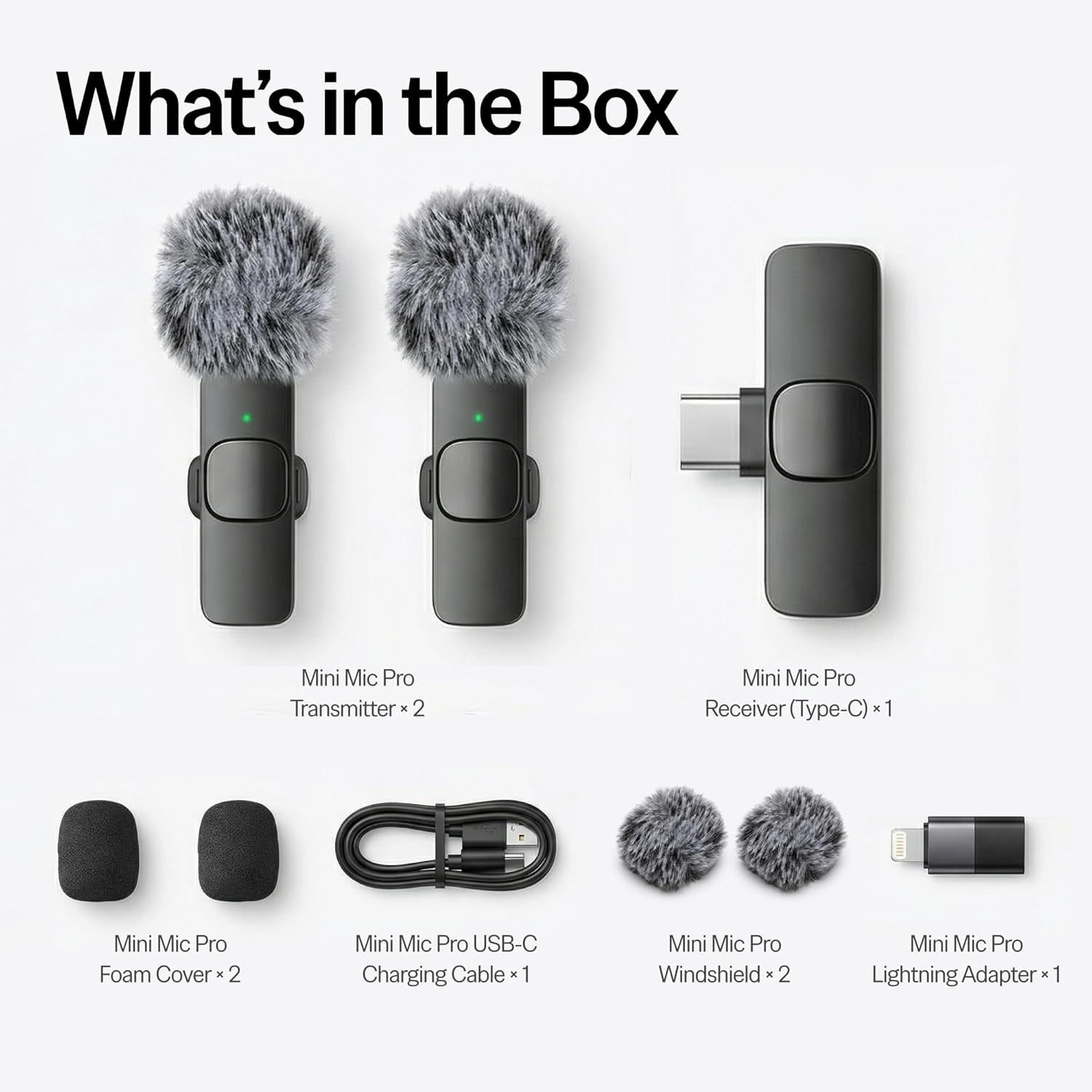 Mini Mic Pro Wireless Lavalier Microphone (Latest Model) – 2 Pack Clip-On Mic for iPhone, iPad & Android, USB-C & Lightning Compatible, Crystal Clear Audio for Video Recording, Podcasting & Content Creators