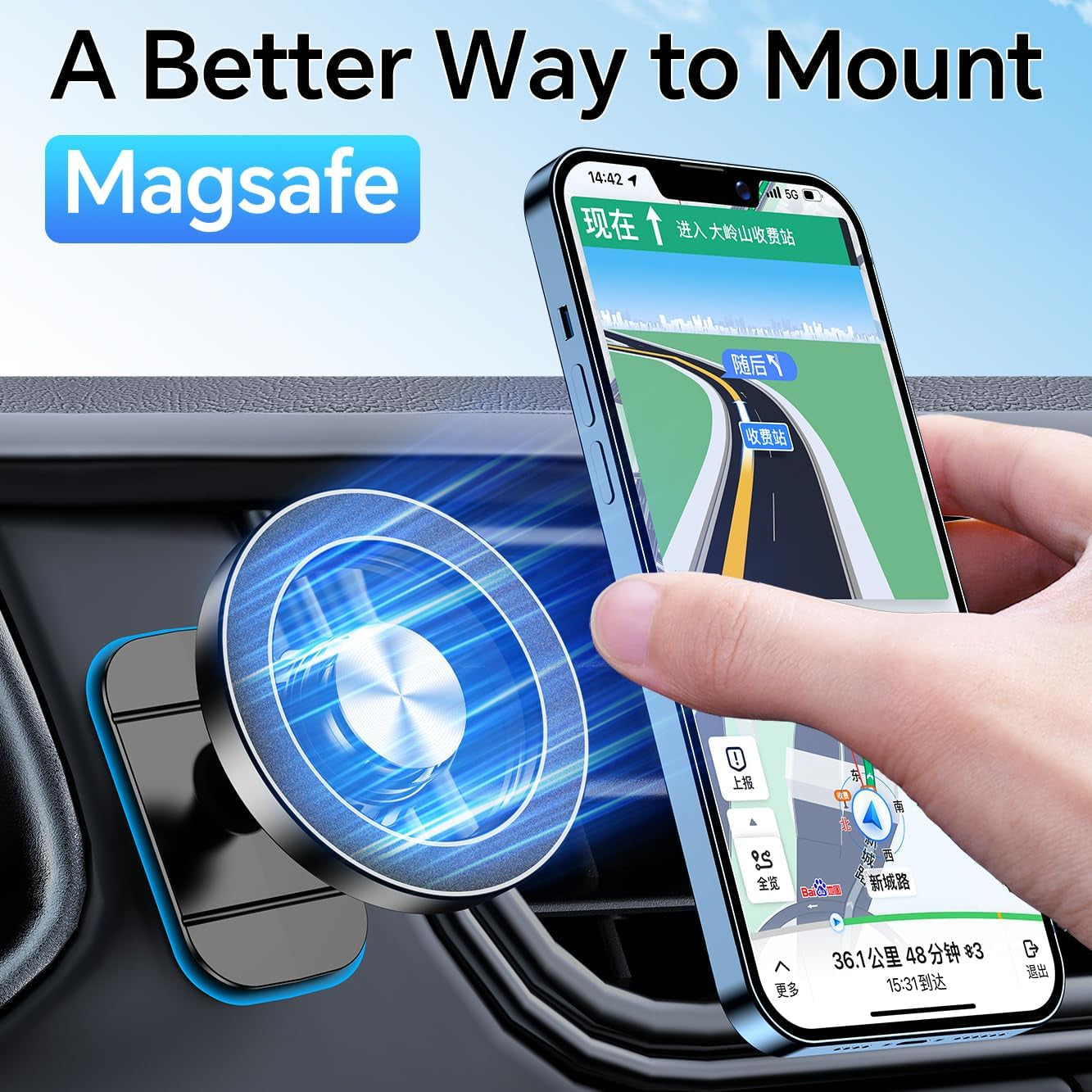 Kaistyle MagSafe Car Mount with 20 Strong Magnets – Magnetic Dash Phone Holder for Car, Secure Cell Phone Mount for android, iPhone 17, 16, 15, 14 Series