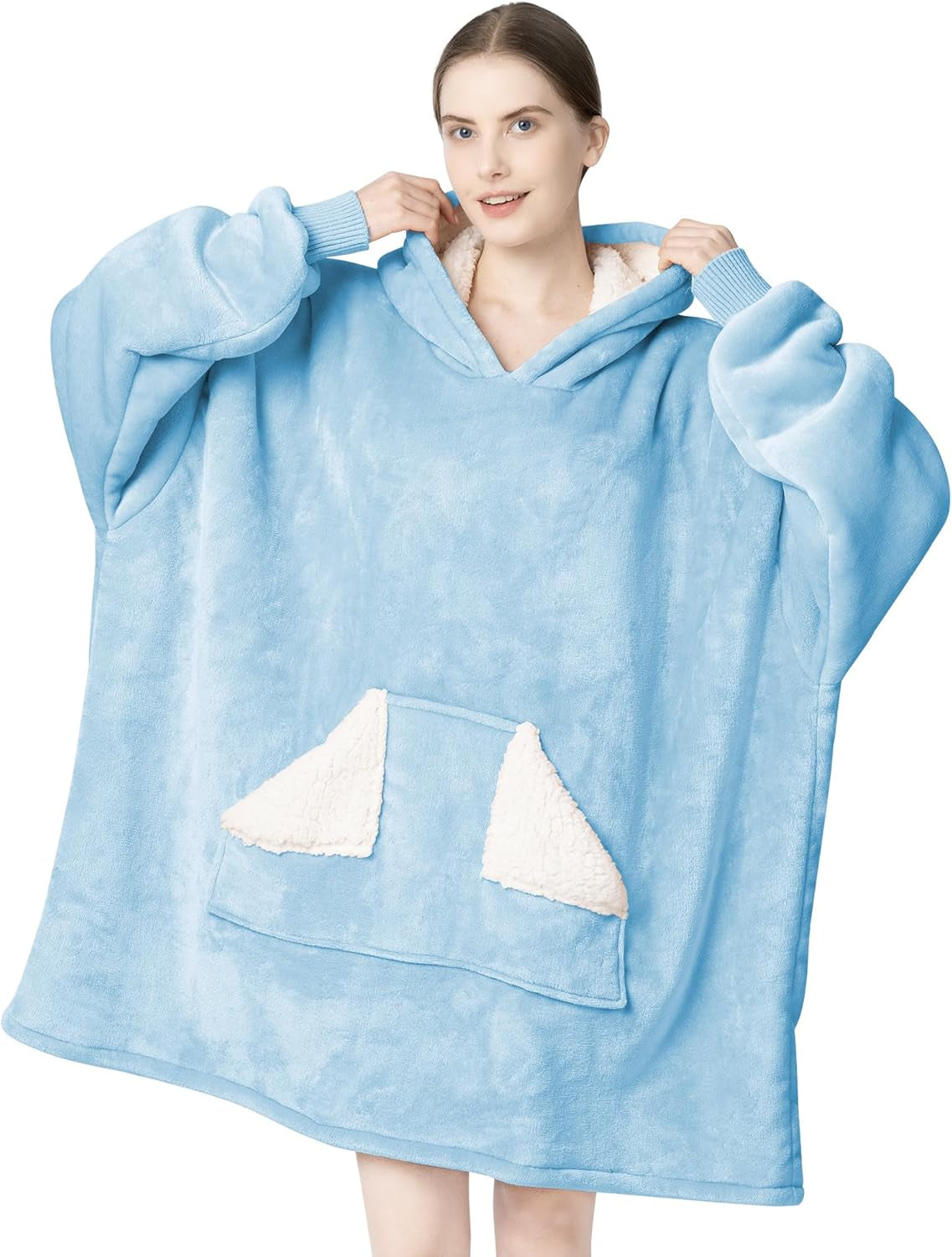 Touchat Wearable Blanket Hoodie for Adults – Oversized Sherpa Fleece Sweatshirt Blanket with Hood, Sleeves & Giant Front Pocket, Ultra-Warm Cozy Grey Gift for Women