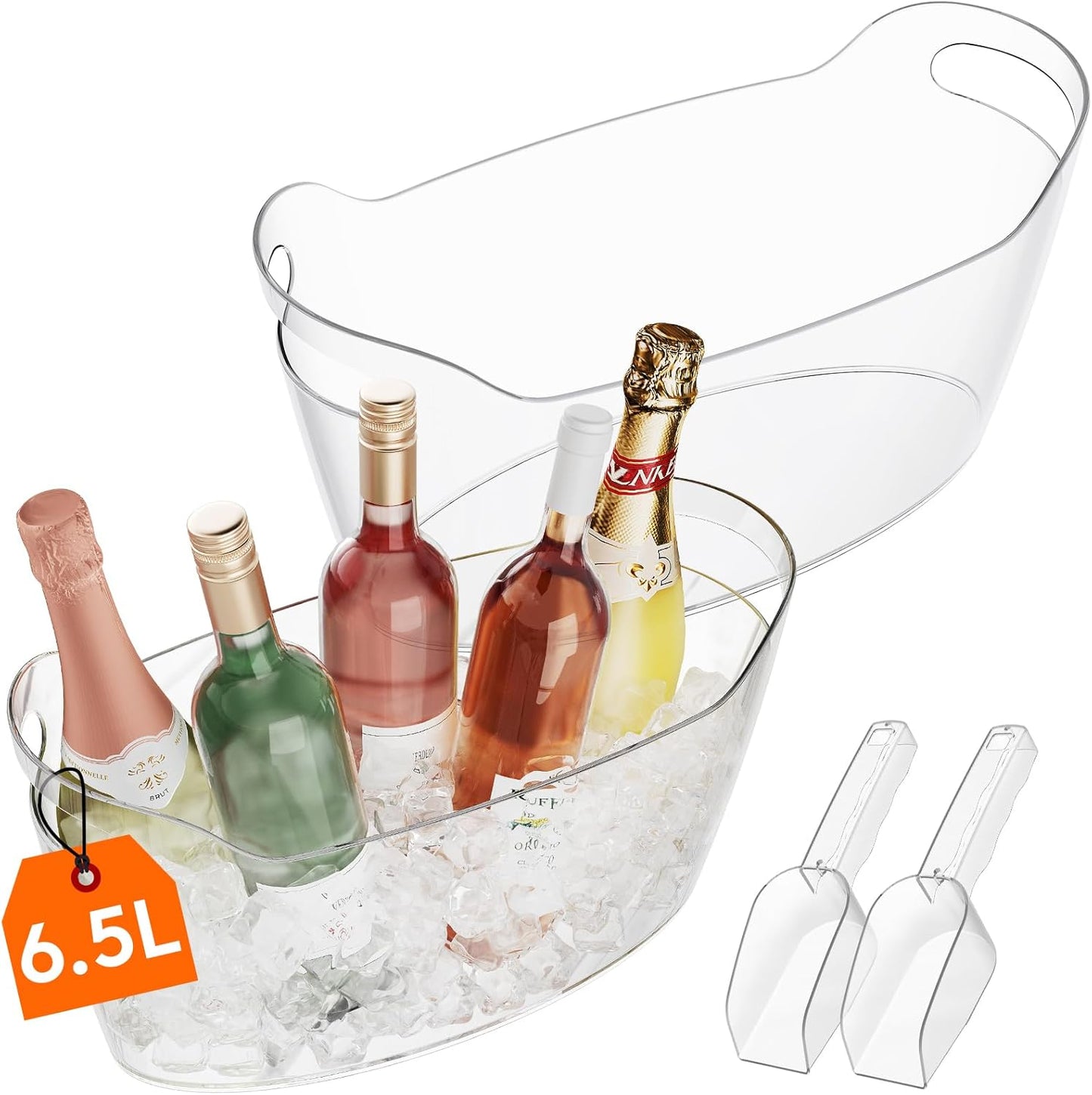 Lifewit 6.5L Ice Bucket for Parties – Portable Drink Tub with Scoop, Plastic Champagne & Wine Cooler for Beer, Cocktails & Mimosa Bar, Beverage Chiller (15 x 7 x 8 in)