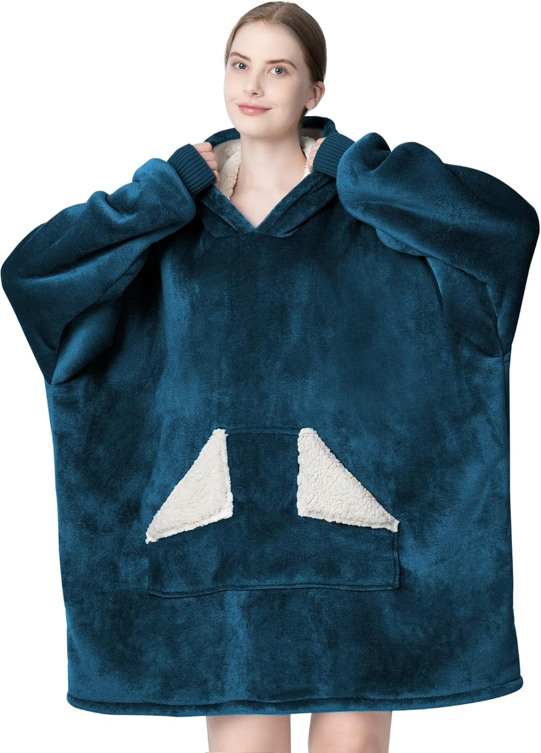 Touchat Wearable Blanket Hoodie for Adults – Oversized Sherpa Fleece Sweatshirt Blanket with Hood, Sleeves & Giant Front Pocket, Ultra-Warm Cozy Grey Gift for Women
