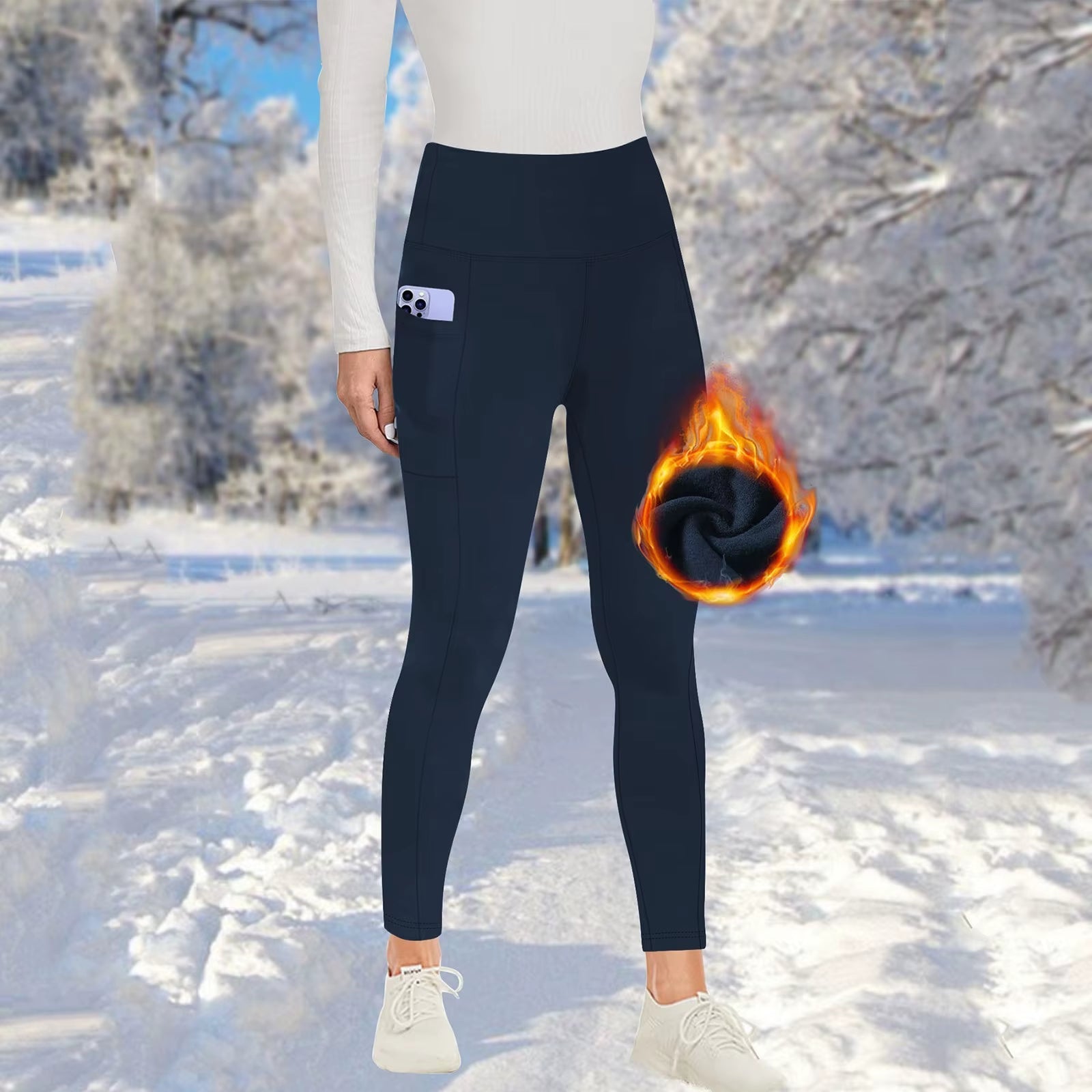 Women's Fleece-Lined Leggings: High-Waisted Thermal Winter Tights with Pockets