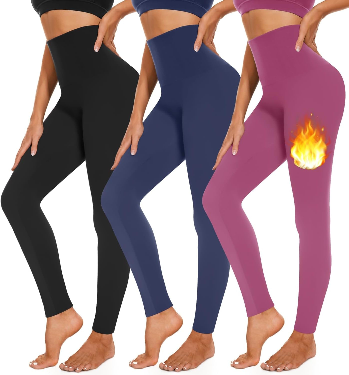 3-Pack Fleece-Lined Leggings for Women – High-Waisted Warm Thermal Yoga, Running & Workout Pants