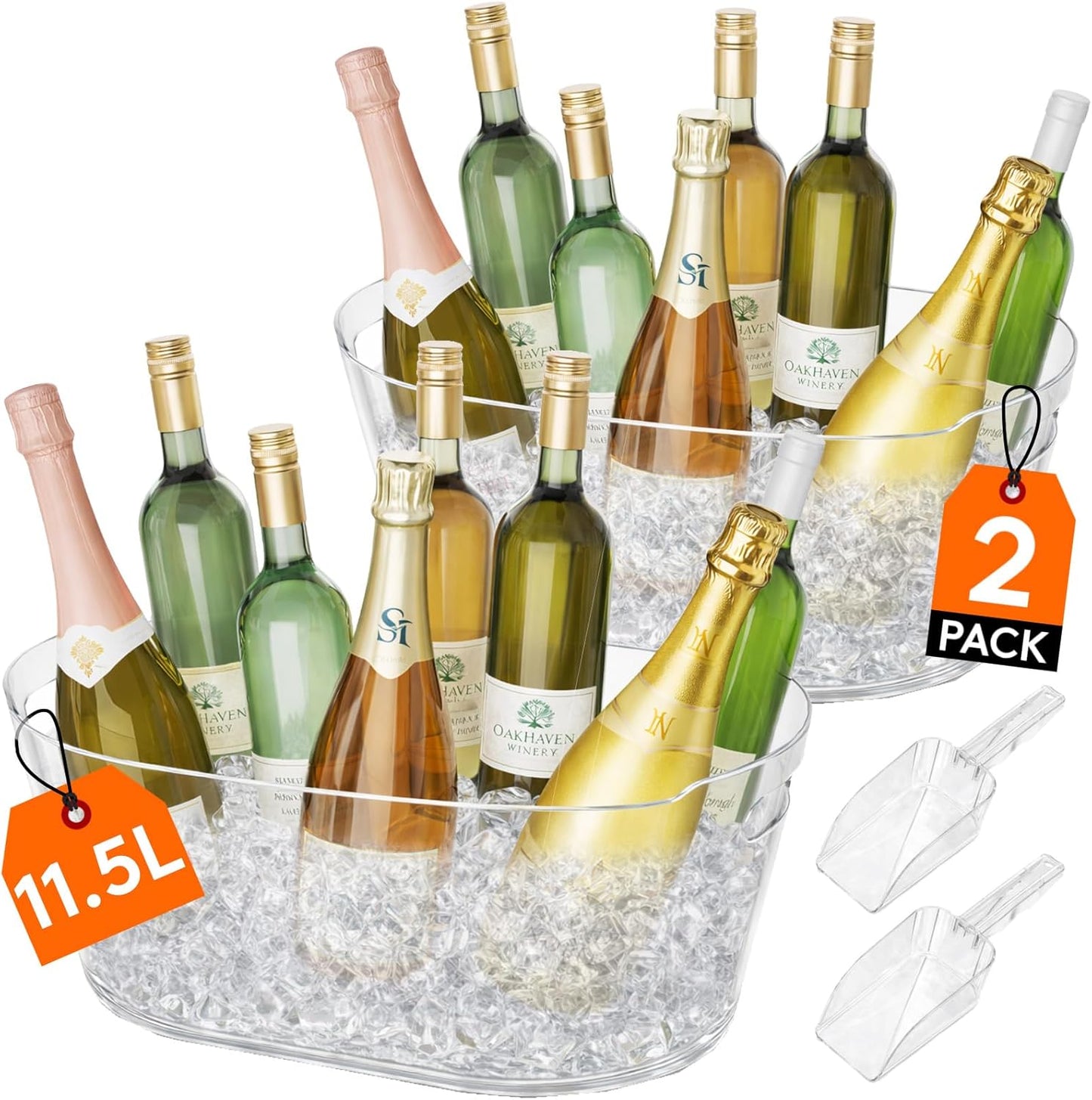 Lifewit 6.5L Ice Bucket for Parties – Portable Drink Tub with Scoop, Plastic Champagne & Wine Cooler for Beer, Cocktails & Mimosa Bar, Beverage Chiller (15 x 7 x 8 in)